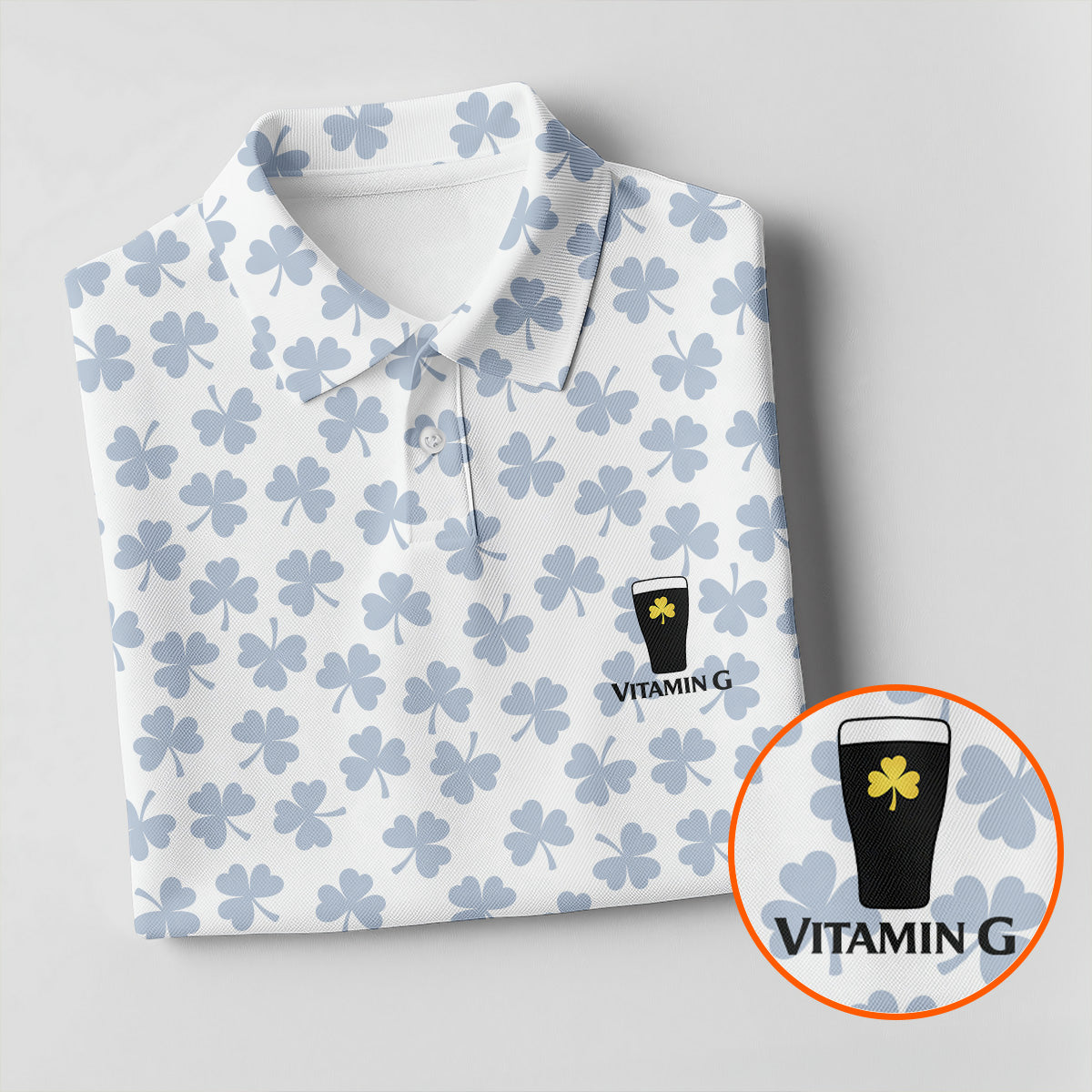 Vitamin G Shamrock Pattern Golf And Beer White Golf Shirt, St Patrick's Day Golf Shirt, Women's Golf Shirts