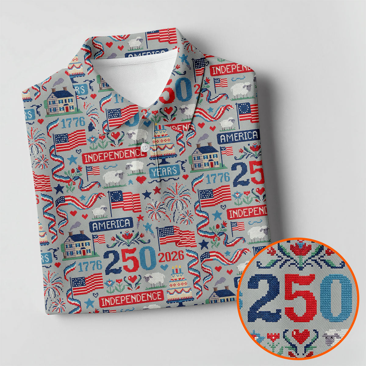 America Independence 250 Years Grey Golf Shirt, Patriotic 4th Of July Golf Shirt For Women