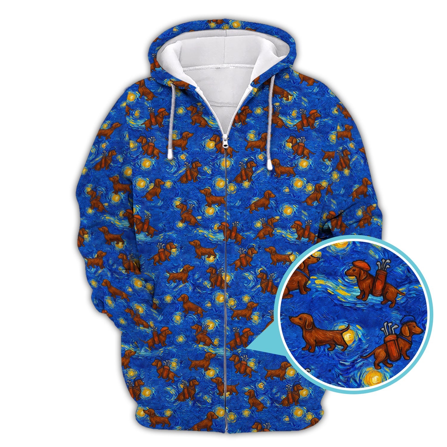 Pattern Golf Shirt For Golfer, Dachshund Golf Shirt, Starry Night Dachshund Golf Shirt For Men