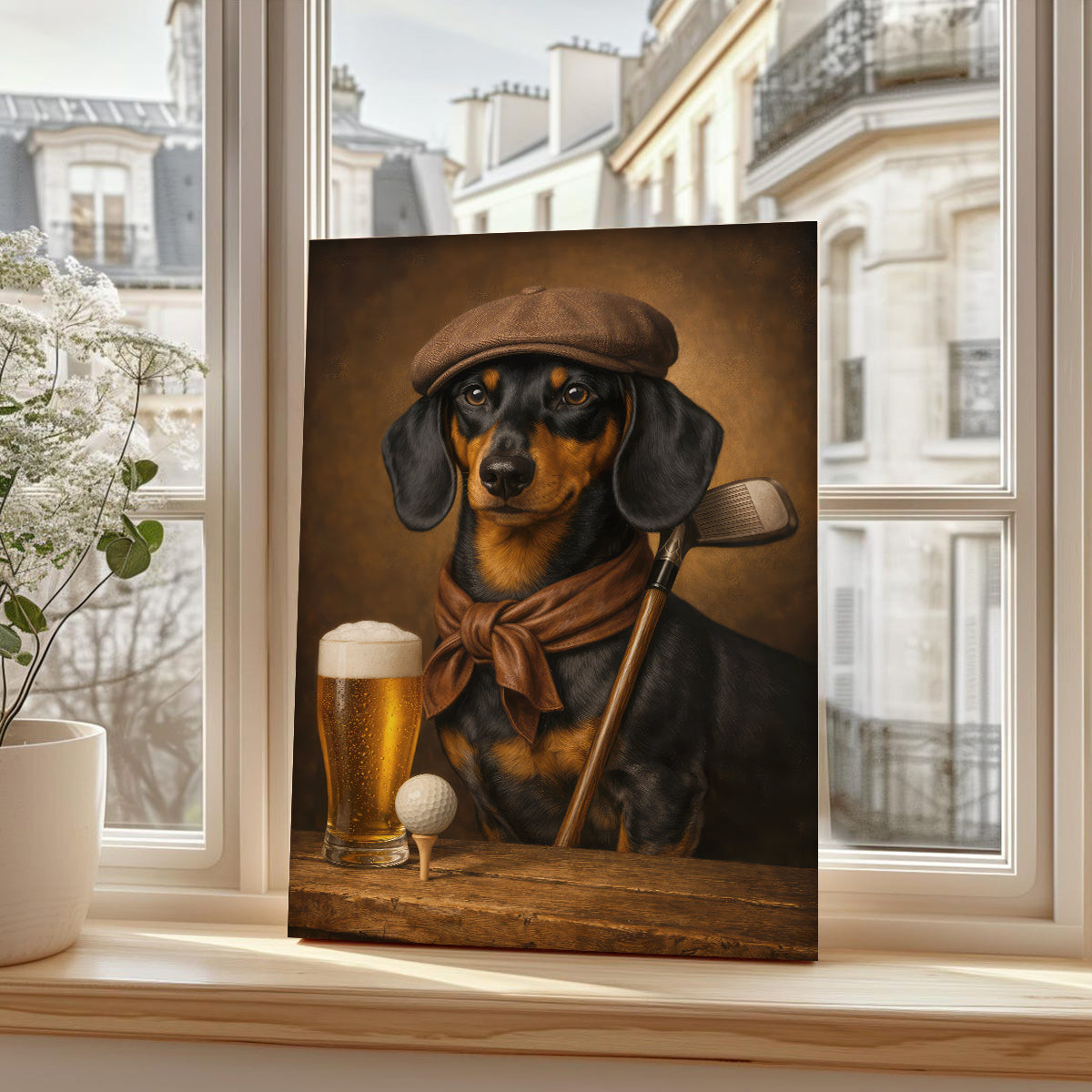 Vintage Dachshund Golf Canvas, Funny Wiener Dog And Beer Poster, Gift For Golf Lovers