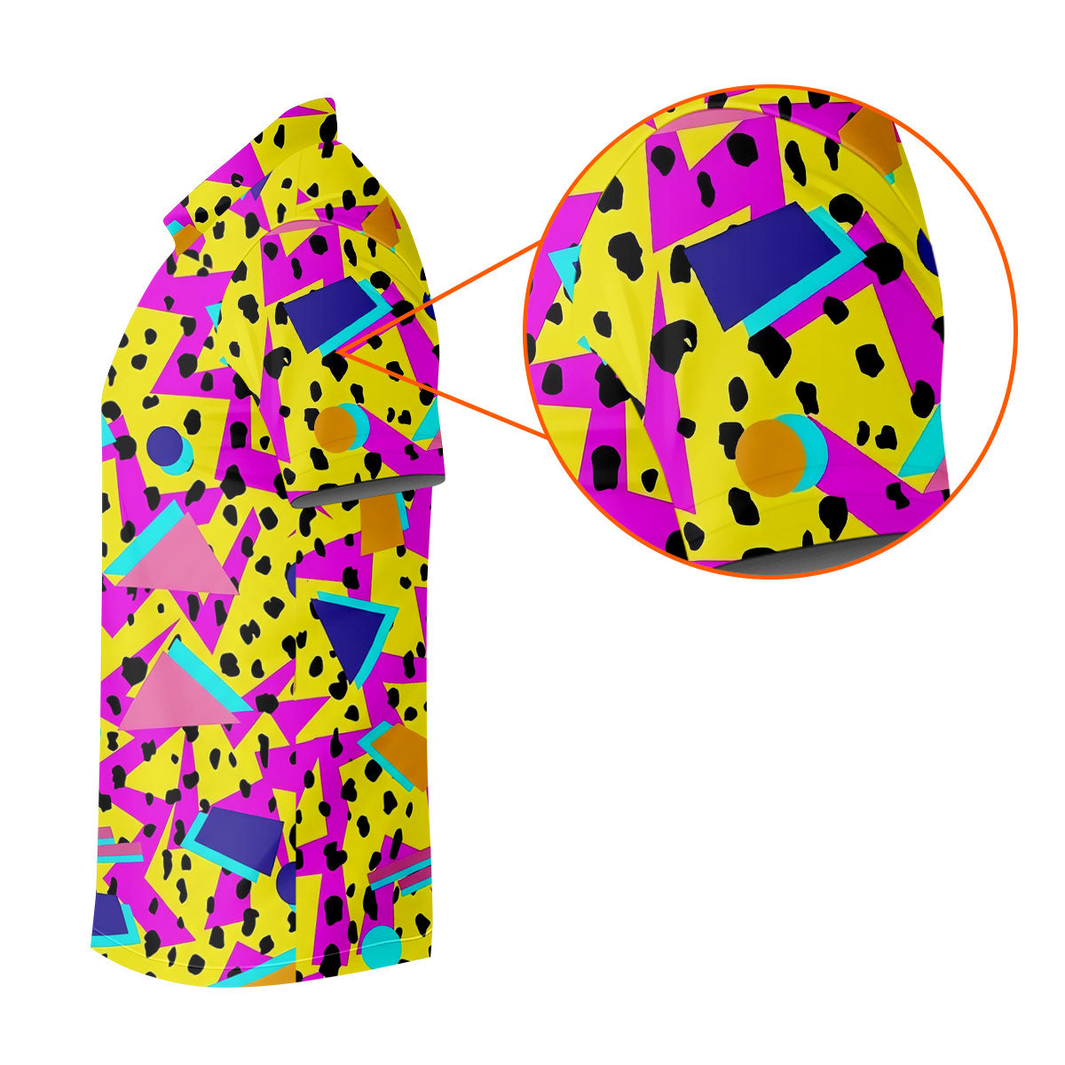 Retro Neon Geometric Shapes Yellow Golf Shirt, Golf Shirts For Men, Mens Golf Apparel, Polo Shirts For Men