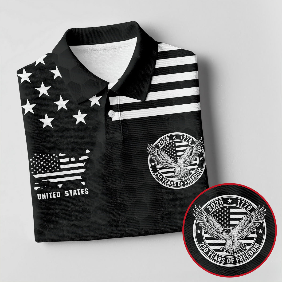 250 Years Of Freedom Golf Ball Pattern Black Golf Shirt, 4th Of July Patriotic Golf Shirt For Women