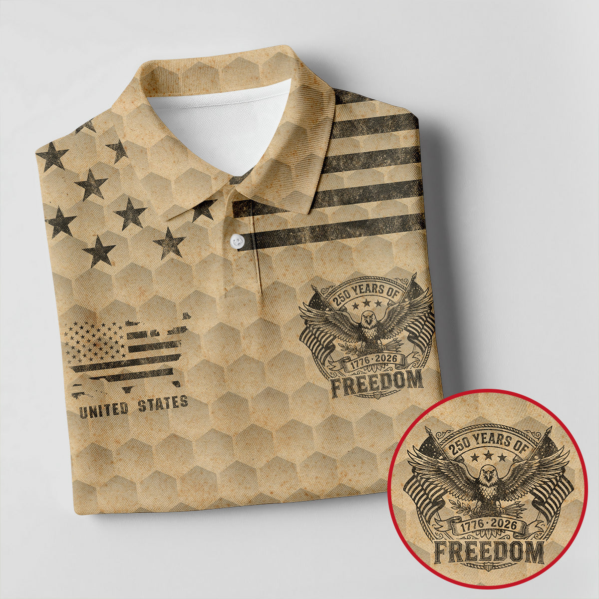 250 Years Of Freedom Distressed Golf Ball Pattern Patriotic Golf Shirt, 4th Of July Golf Shirts For Men