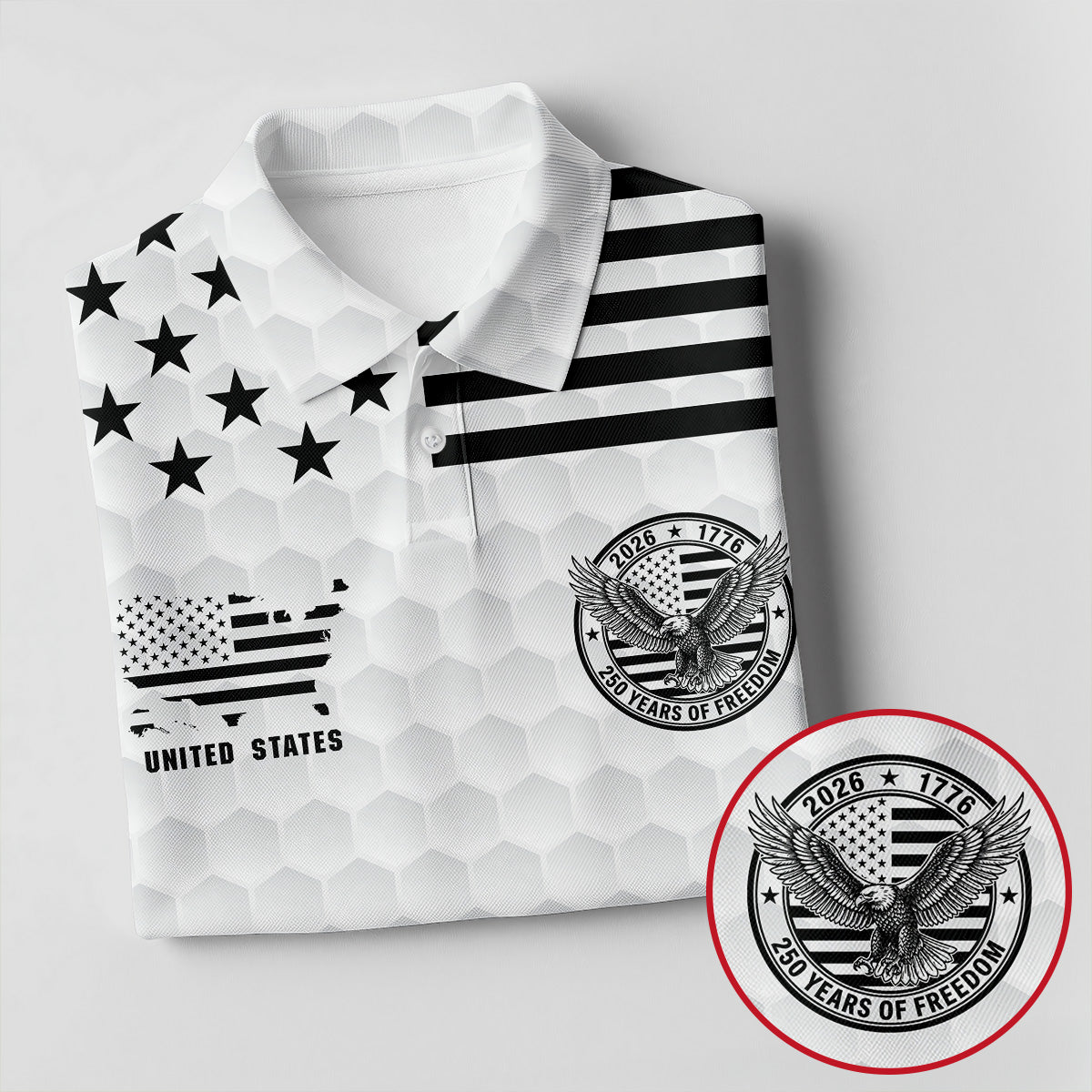 250 Years Of Freedom Golf Ball Pattern White Golf Shirt, 4th Of July Patriotic Golf Shirt For Women