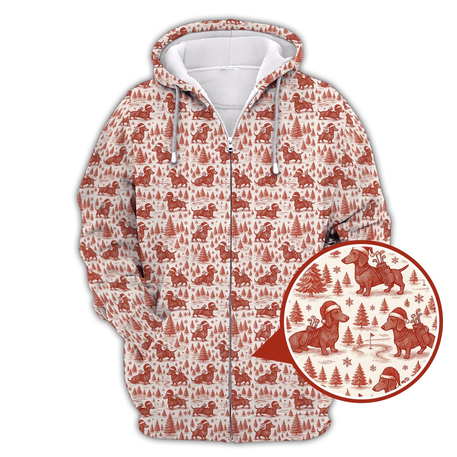 Christmas Golf Shirt, Dachshund Golf Shirt For Men, Pattern Golf Shirt, Toile De Jouy Shirt For Golfer