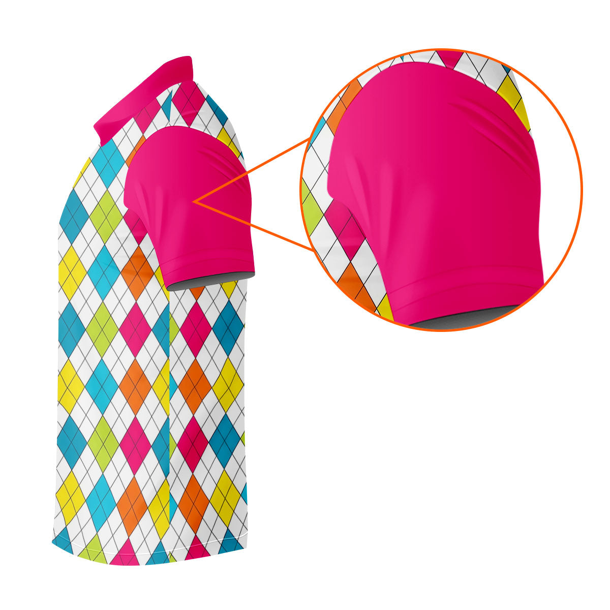 Pink Sleeve Colorful Argyle Plaid Golf Shirt, Golf Polo For Women, Printed Golf Shirt