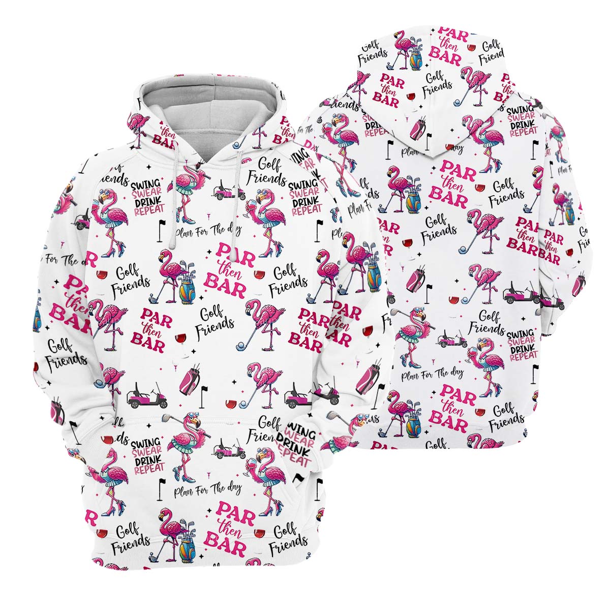 Par Then Bar Flamingo Funny Long Sleeve Polo Womens, Custom Ladies Golf Shirt