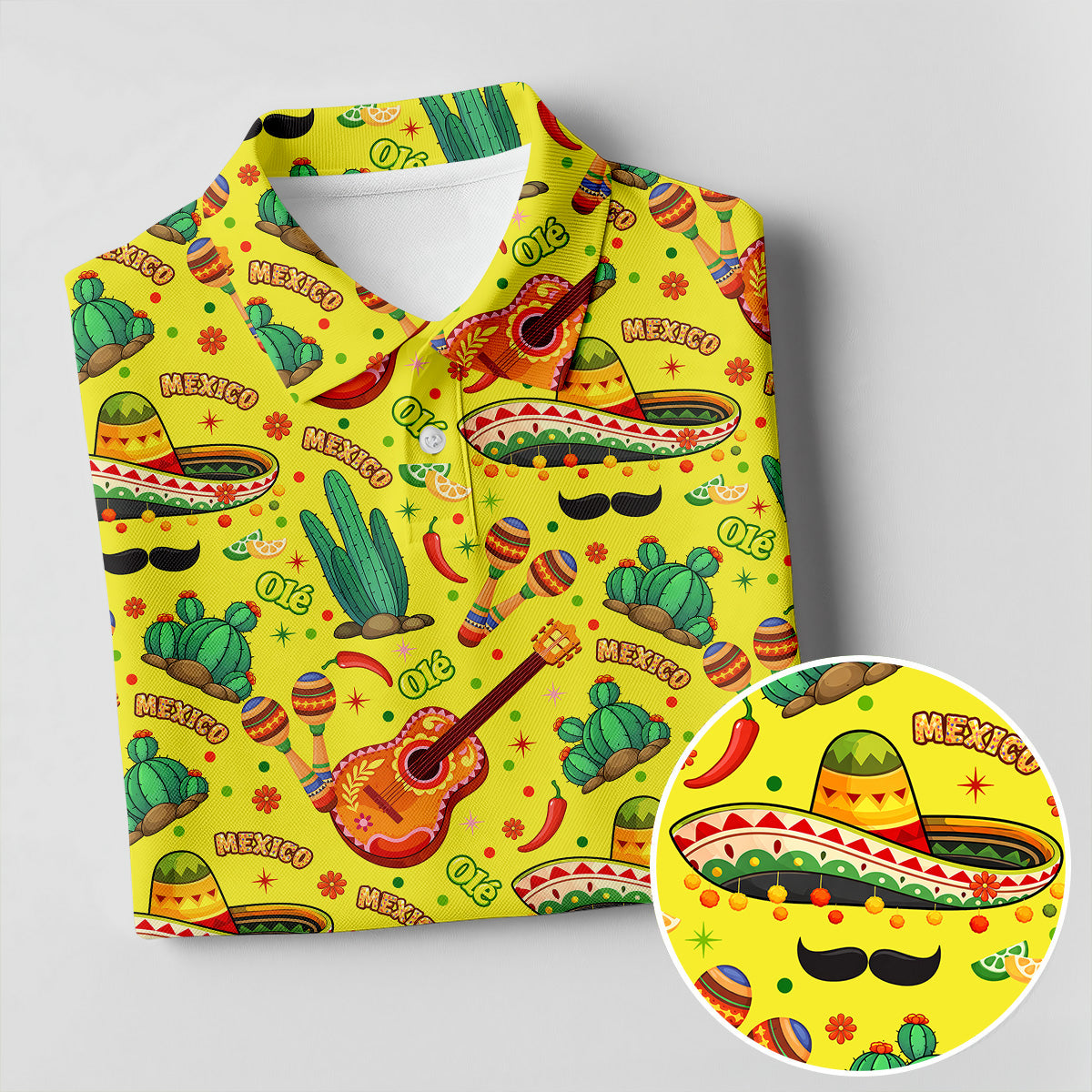 Olé Mexico Mexican Instruments Golf Tops For Men, Cinco De Mayo Celebration Golf Shirts For Men