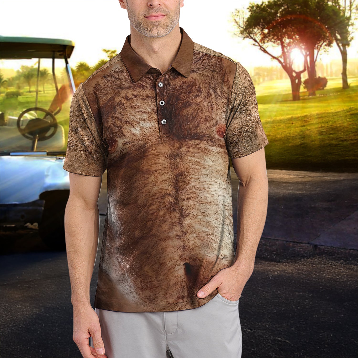 Fanient Hairy Chest Golf Polos, Funny Golf Shirt For Men, Crazy Golf Gift For Golfer
