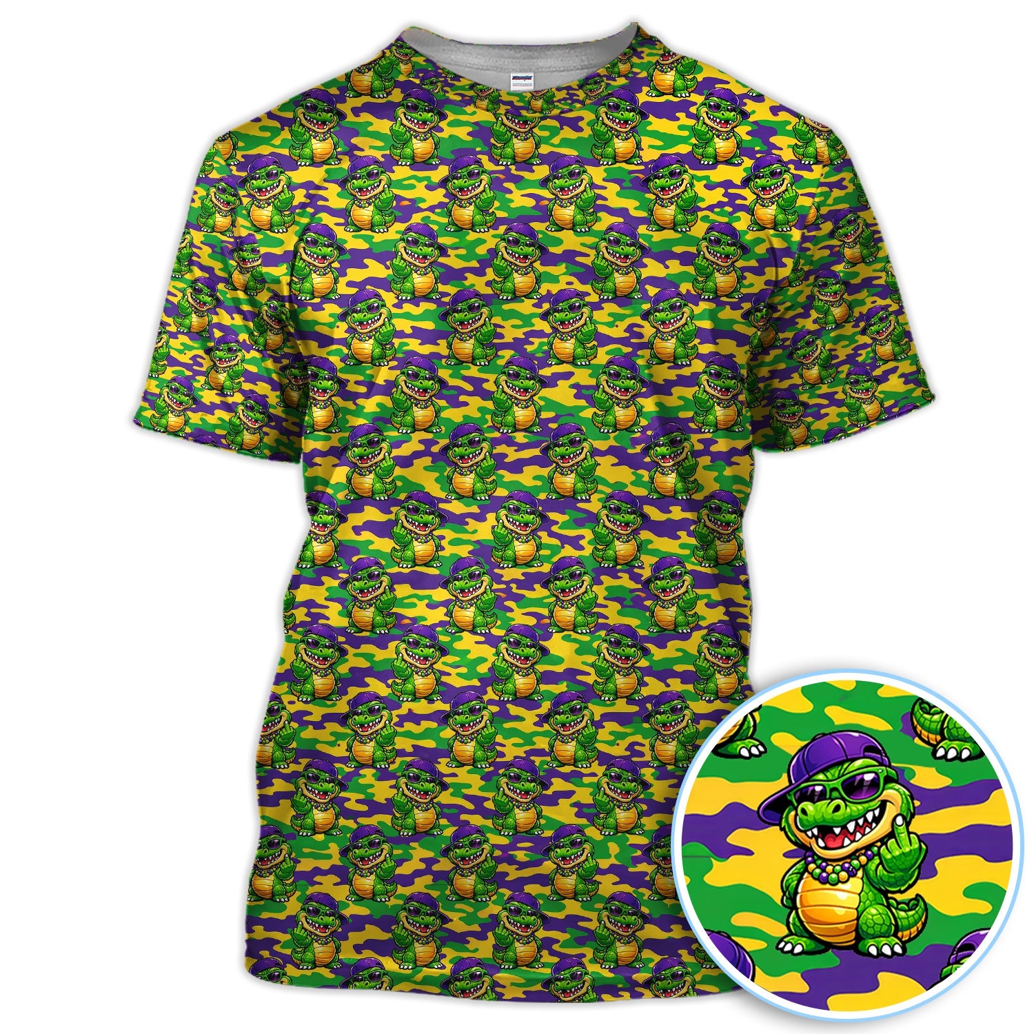 Mardi Gras Gator Golf Shirt, Funny Alligator Camo Pattern Golf Polos, Men Golf Gift