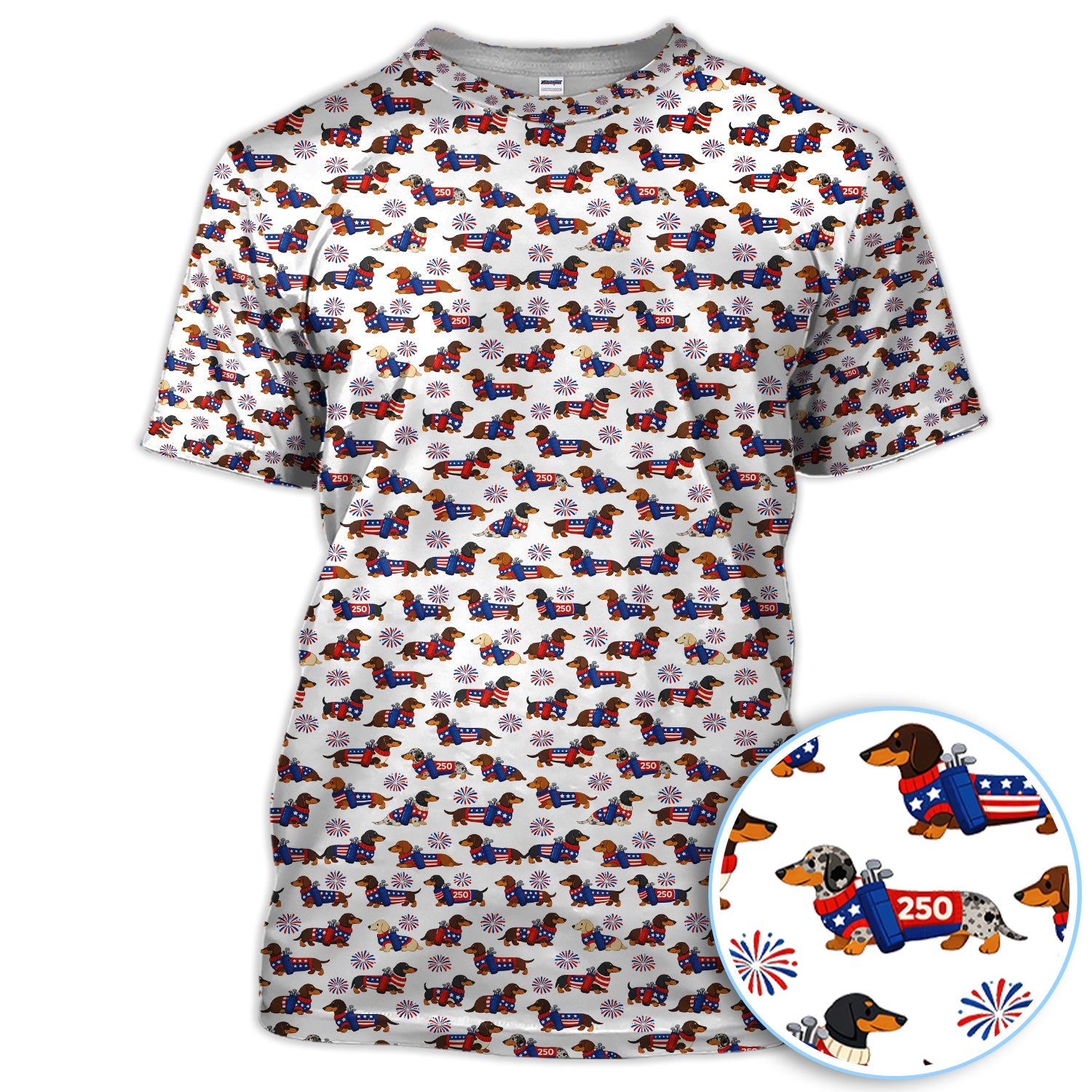 America 250 Dachshund Golf Polos, Funny Patriotic Wiener Dog 250th Golf Shirt, Golf Gift For Men