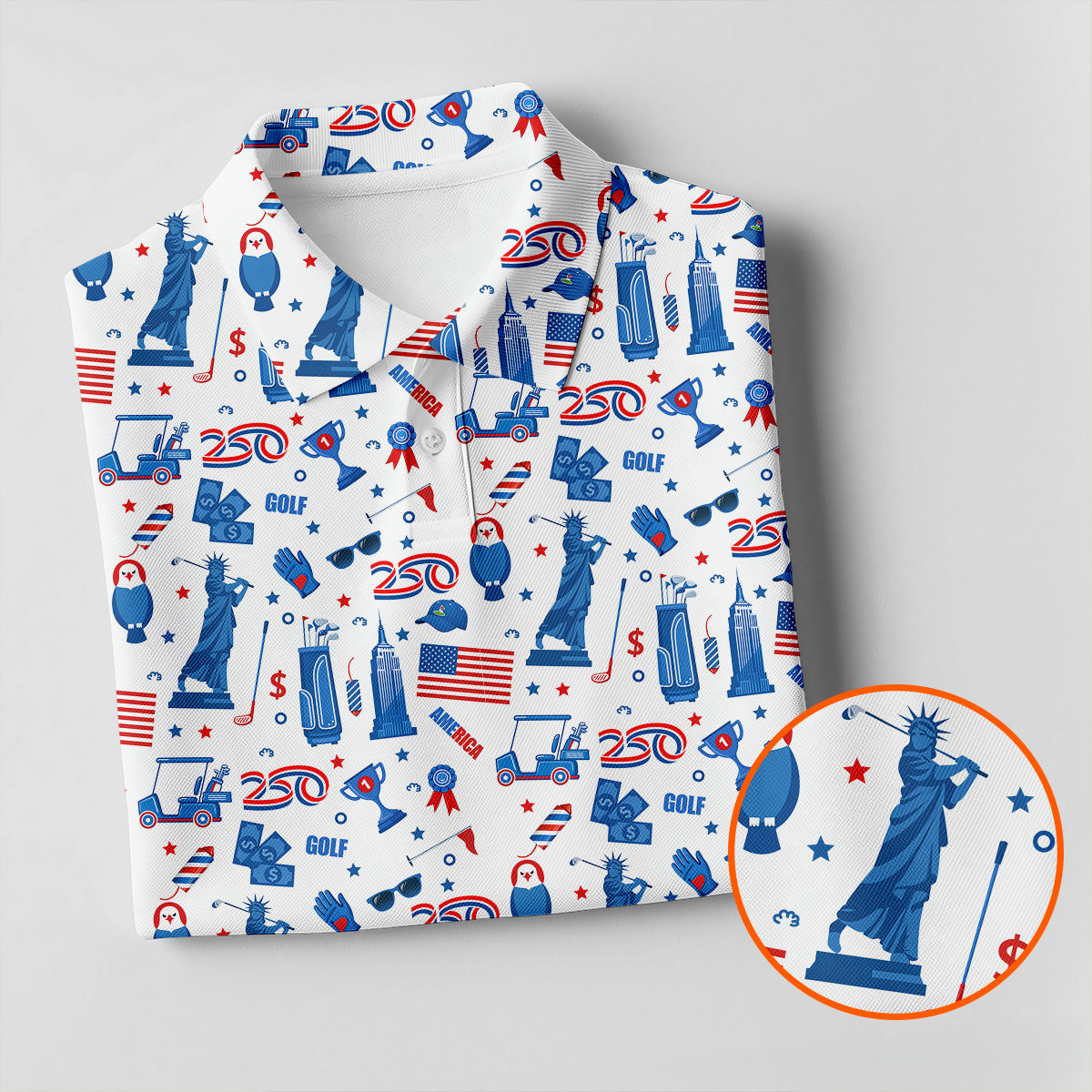 Funny Statue Of Liberty Golf Pose 4th Of July Red White Blue Women Golf Top, 250th Anniversary Patriotic Golf Shirt