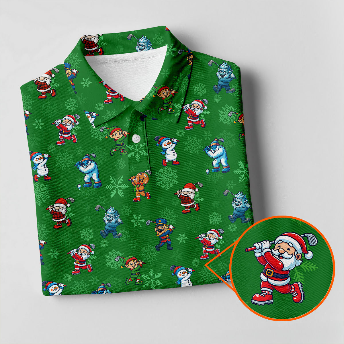 Funny Christmas Characters Golf Pose Green Golf Shirt, Christmas Golf Shirt, Ladies Golf Shirts, Women's Polo Shirt
