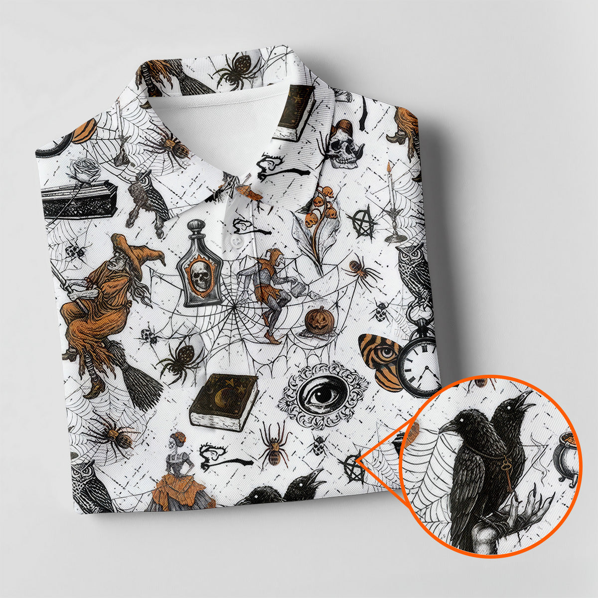 Spider Witch Skull Black Crow Women's Golf Shirt, Halloween Golf Shirt, Halloween Shirt For Women, Ladies Golf Shirt