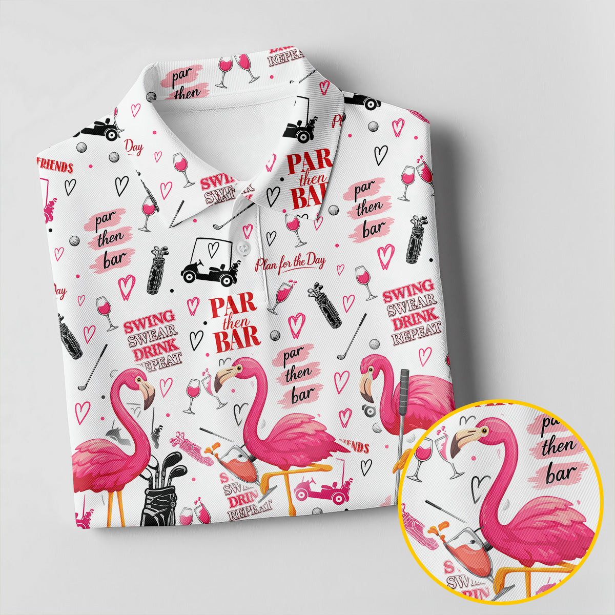 Par Then Bar Flamingo Golf Shirt, Tropical Party Ladies Golf Tops, Golf Shirt For Women