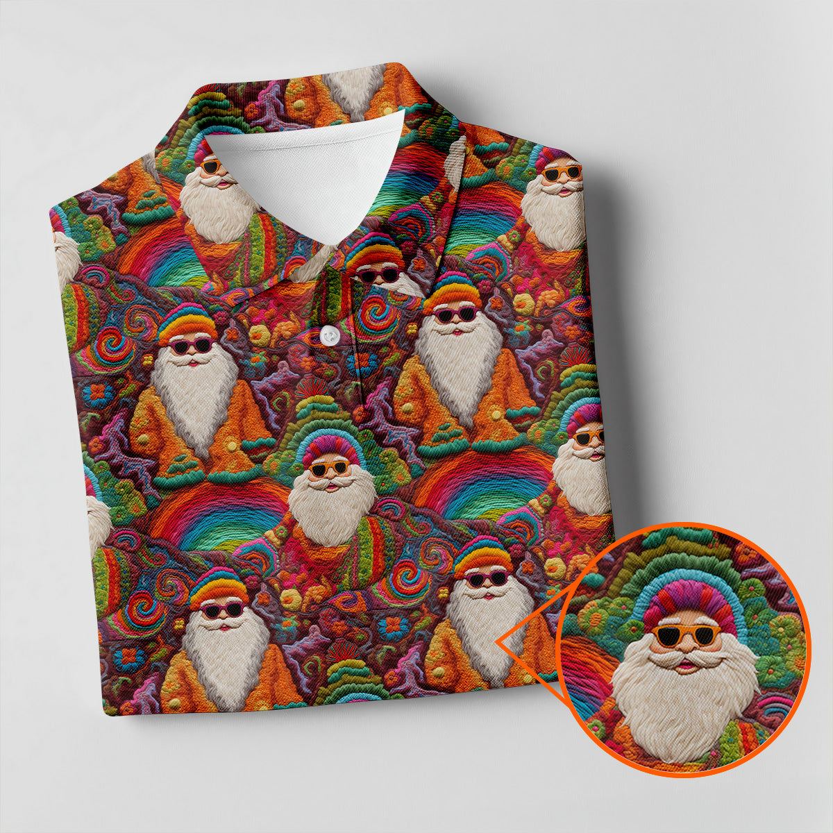 Groovy Hippie Santa Seamless Pattern Golf Shirts, Christmas Golf Shirt, Golf Gifts For Women, Fun Golf Shirt