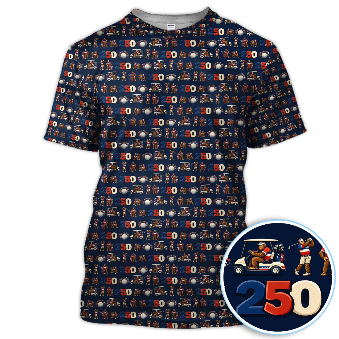 Funny Bigfoot Pattern Golf Shirt, 250th Anniversary Golf Polos, Golf Gift For Golfer