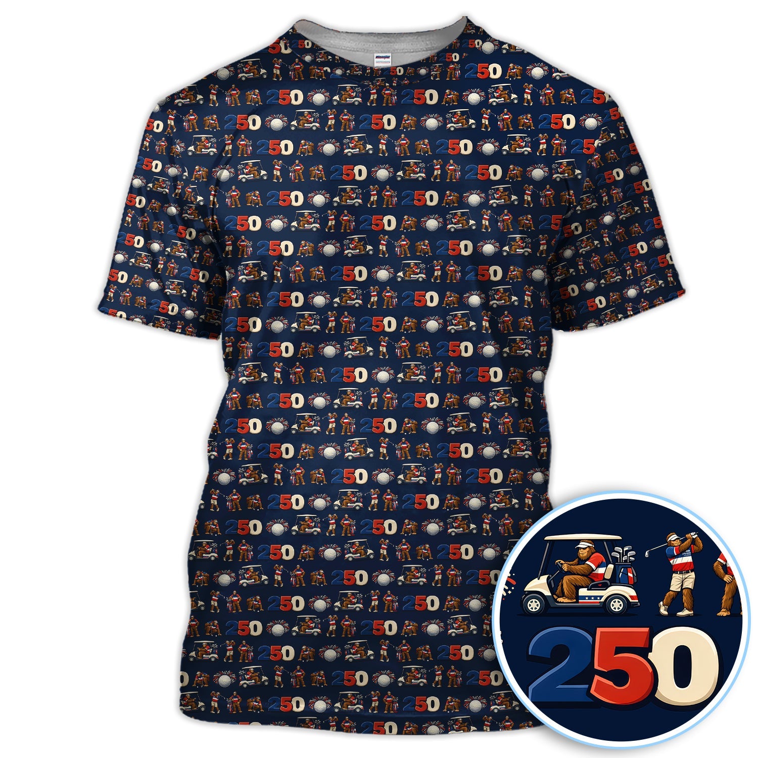 Funny Bigfoot Pattern Golf Shirt, 250th Anniversary Golf Polos, Golf Gift For Golfer