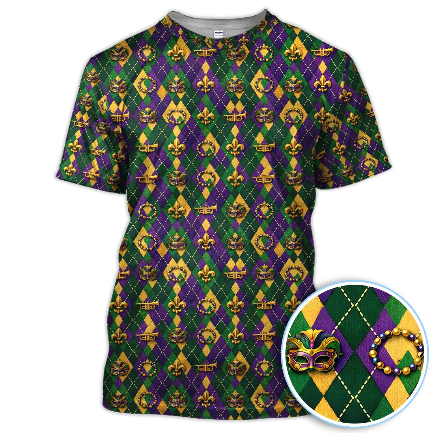 Mardi Gras Argyle Golf Polos, Carnival Pattern Golf Shirt For Golfer, Golf Gift For Men