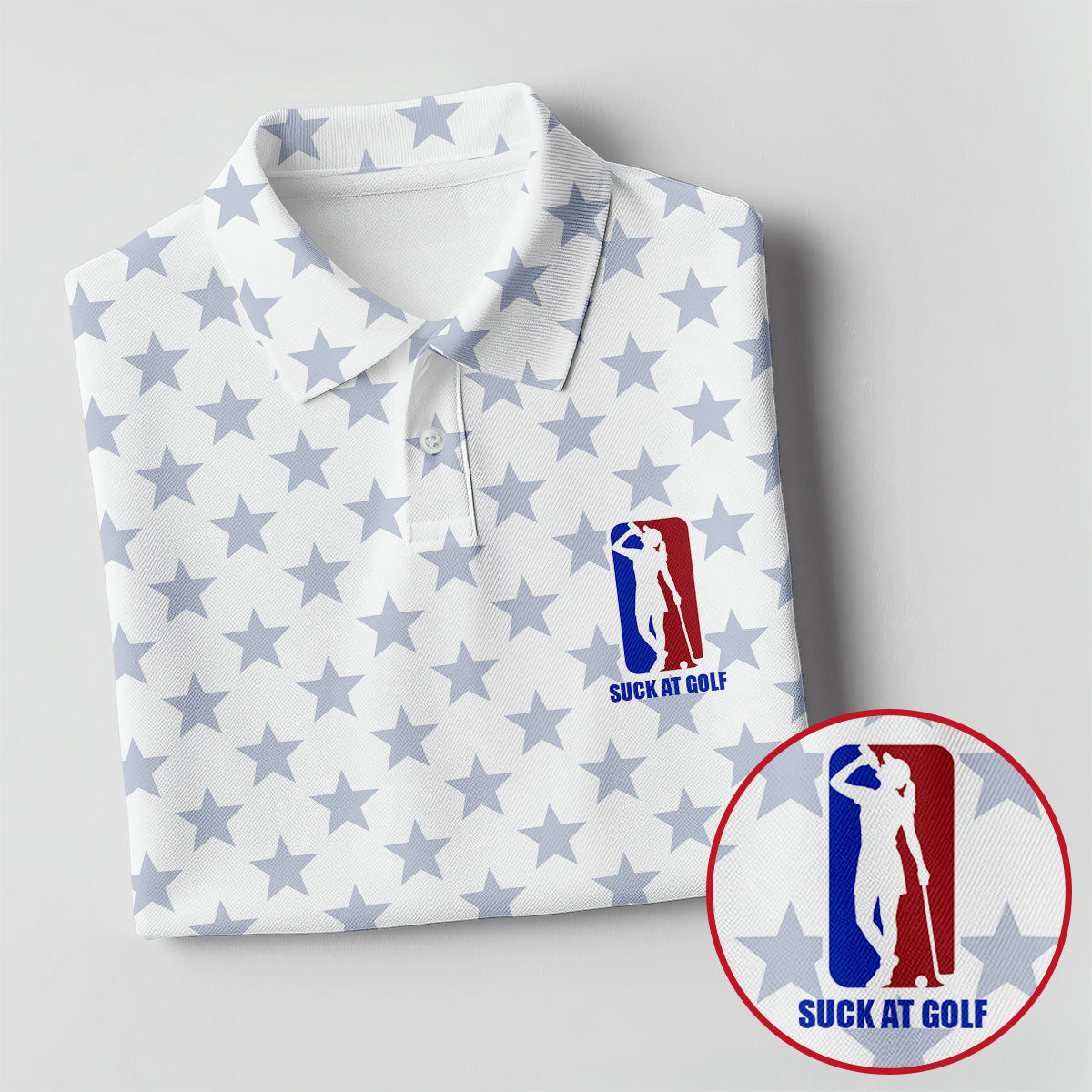 Suck At Golf Patriotic 4th Of July Stars Pattern White Golf Shirt, 250th Anniversary Golf Shirt For Women