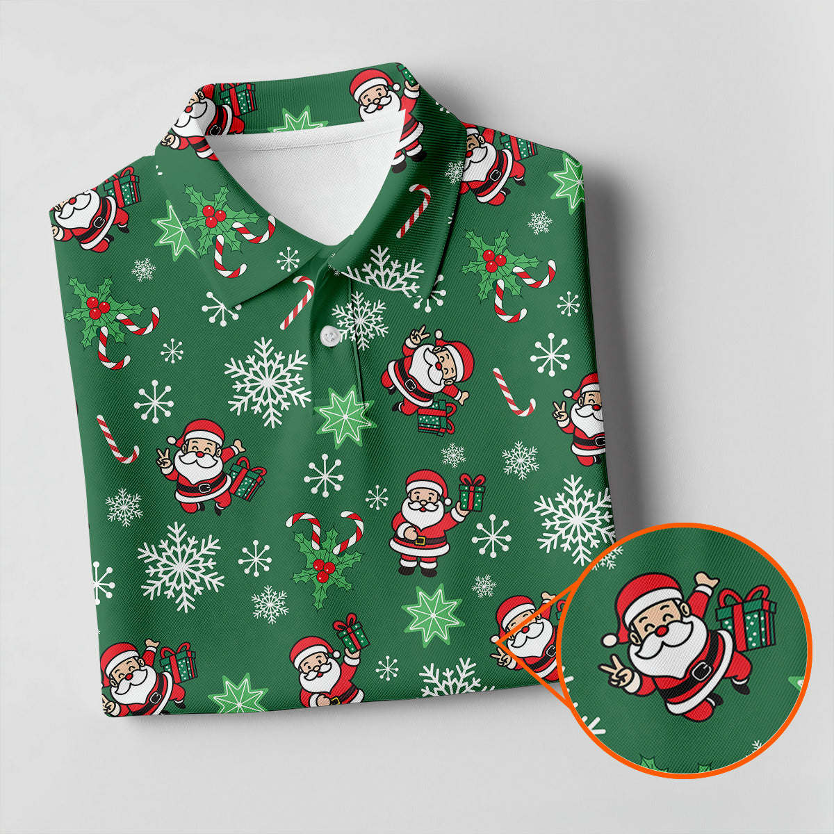 Santa Claus Pattern Christmas Green Fun Women's Golf Shirts, Christmas Golf Shirt, Ladies Golf Shirts