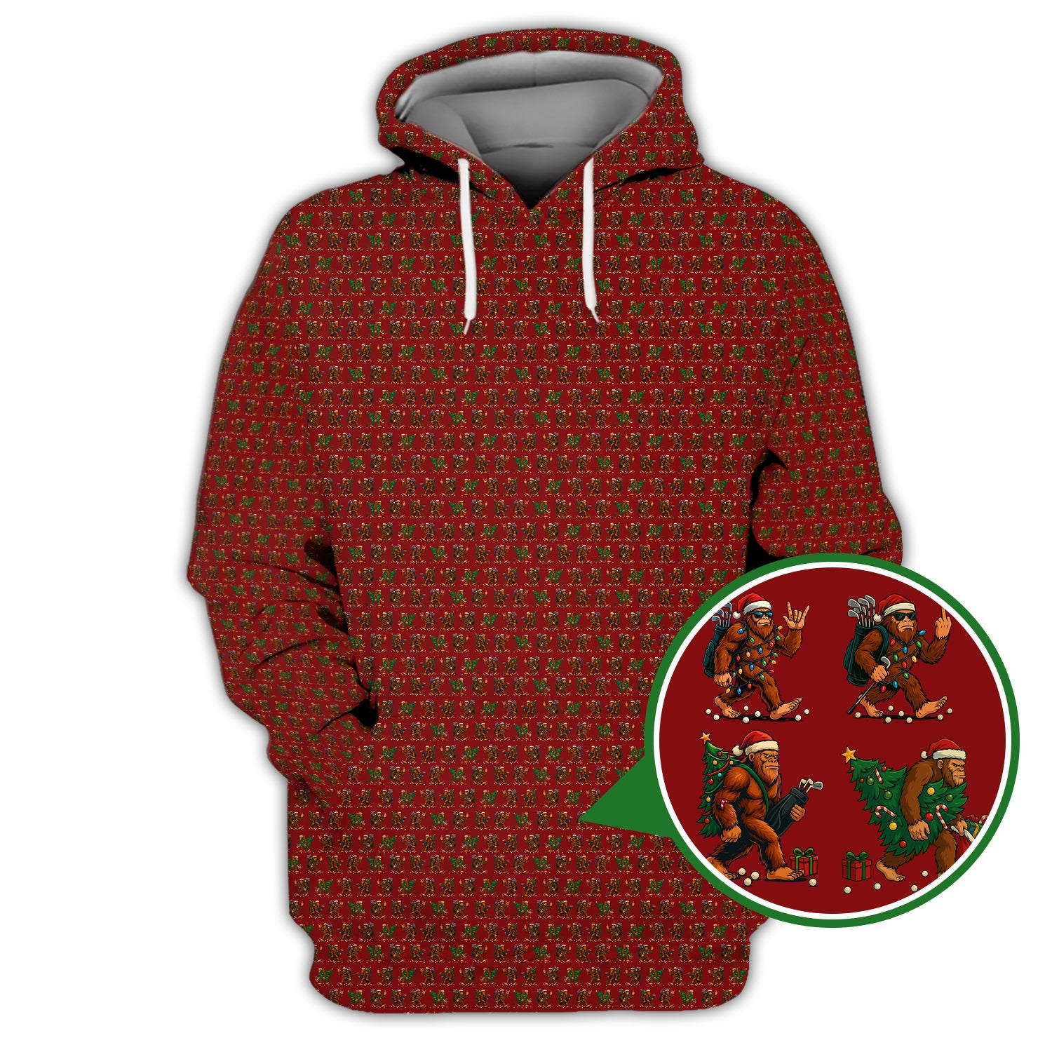 Funny Pattern Golf Shirt For Men, Bigfoot Golf Shirt, Christmas Golf Shirt For Golfer