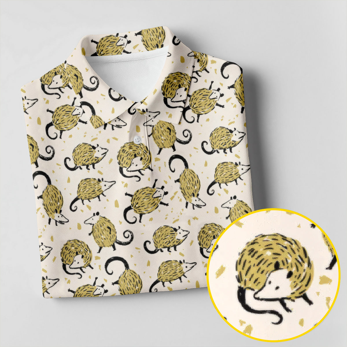 Cute Opossum Seamless Pattern Golf Tops For Men, Cute Golf Outfit, Polo Shirts For Men