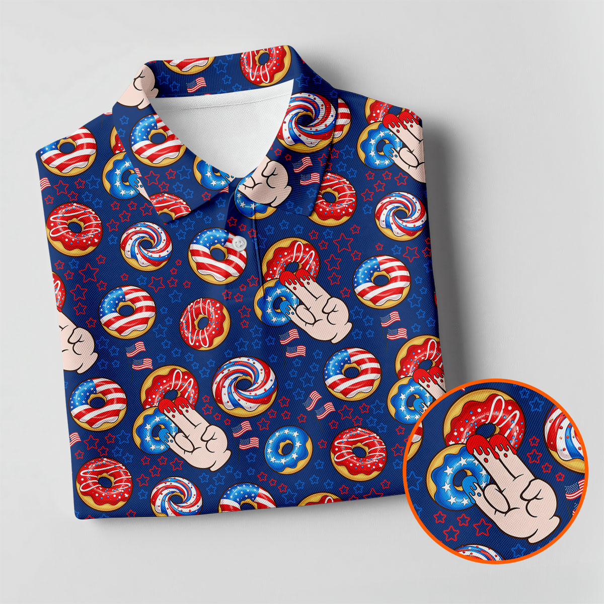 Donut Finger Funny Dirty American Flag Pattern Blue Women Golf Top, 250th Anniversary Patriotic Golf Shirt