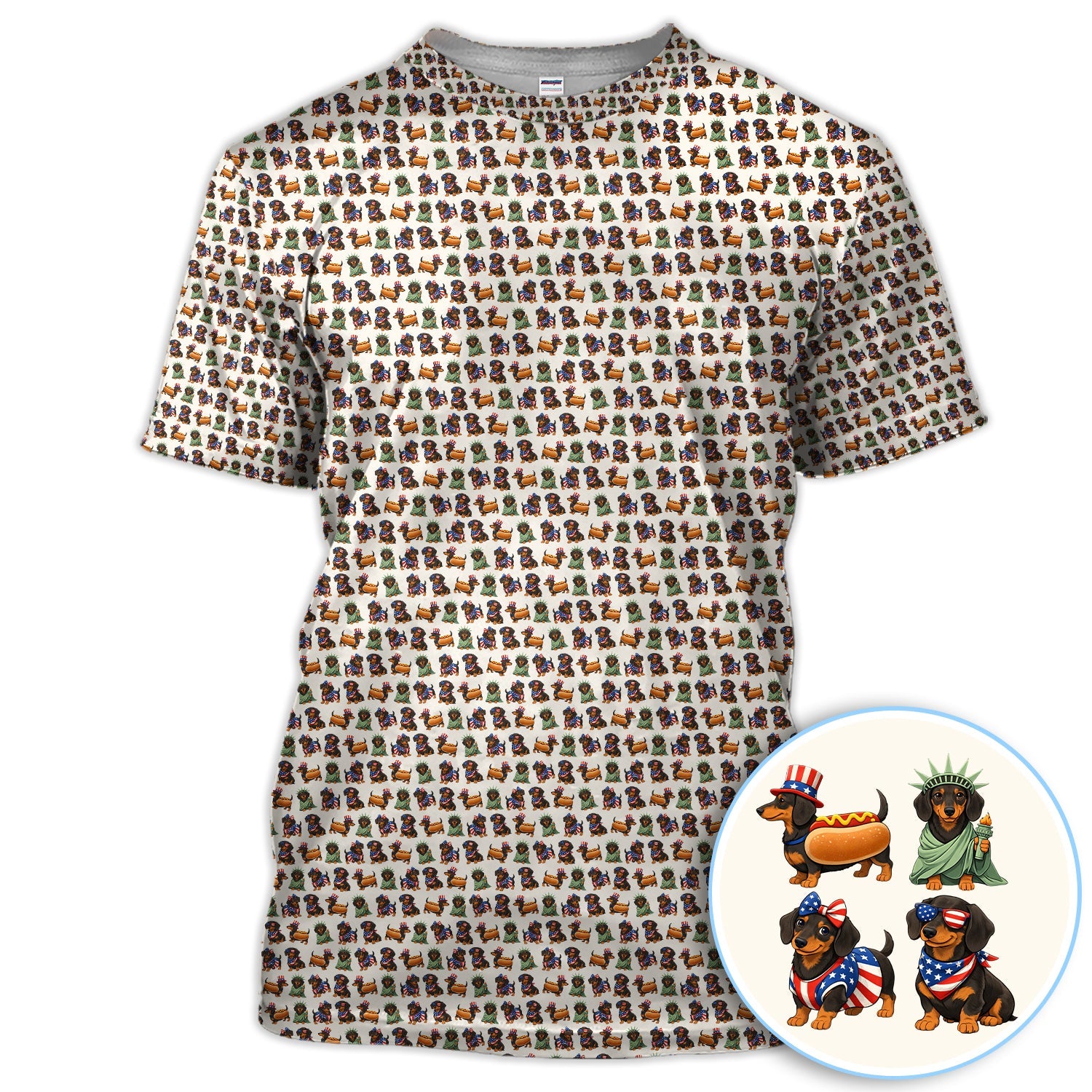 American Dachshund Pattern Golf Shirt, Funny Wiener Dog USA Golf Shirt For Men, Golf Gift For Golfer