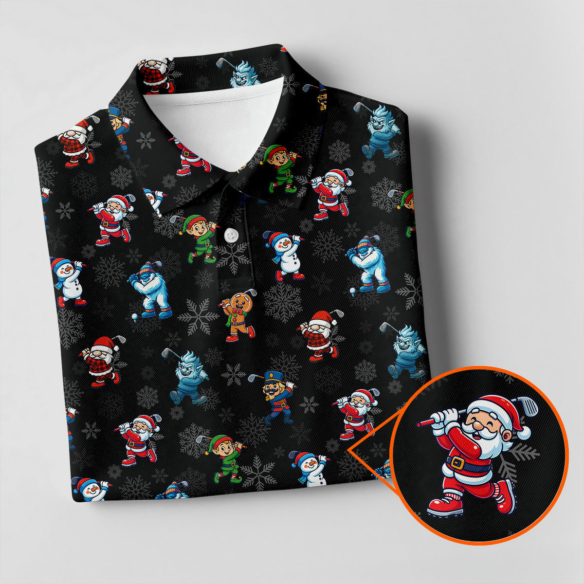 Funny Christmas Characters Golf Pose Black Golf Shirt, Christmas Golf Shirt, Ladies Golf Shirts, Women's Polo Shirt