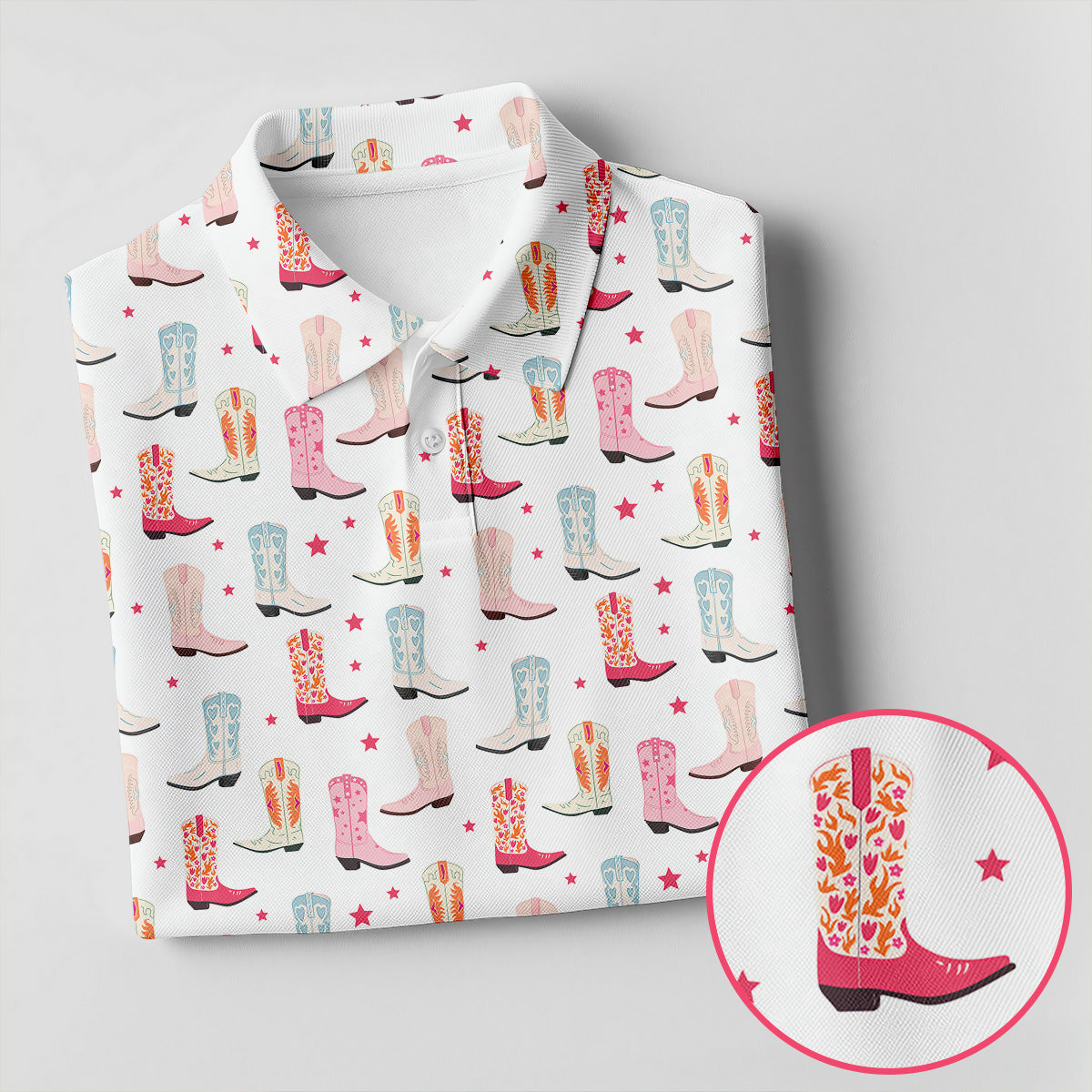 Western Boot Pattern Pastel Shades Retro Golf Shirt, Ladies Golf Polos, Golf Shirt For Women