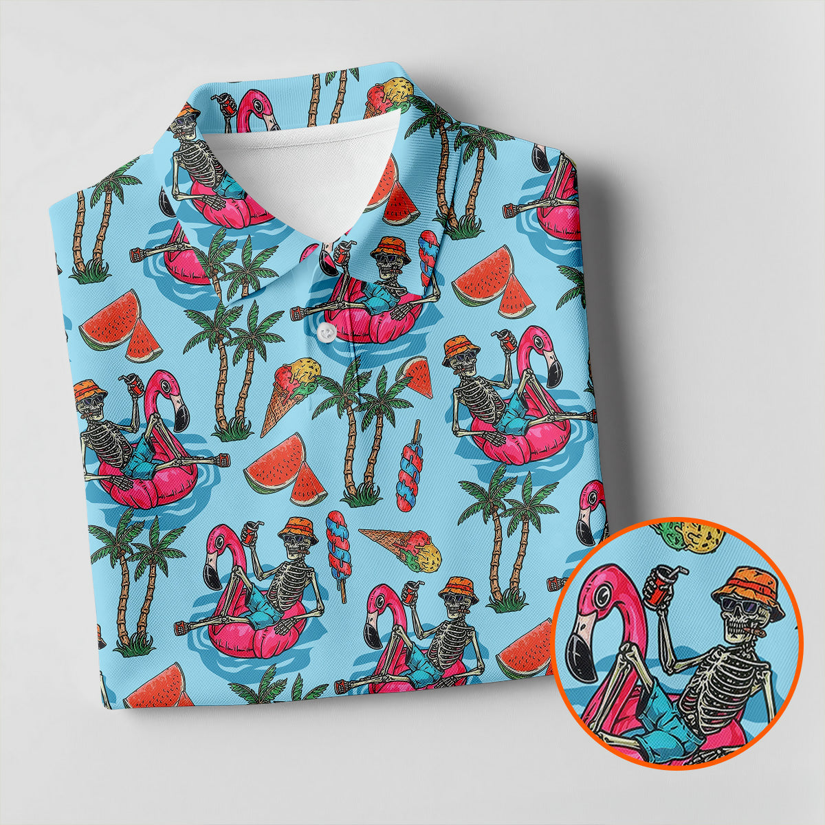 Skeleton Flamingo Summer Vibe Retro Golf Shirt, Fun Women's Golf Shirts, Golf Shirt For Women, Ladies Golf Shirts