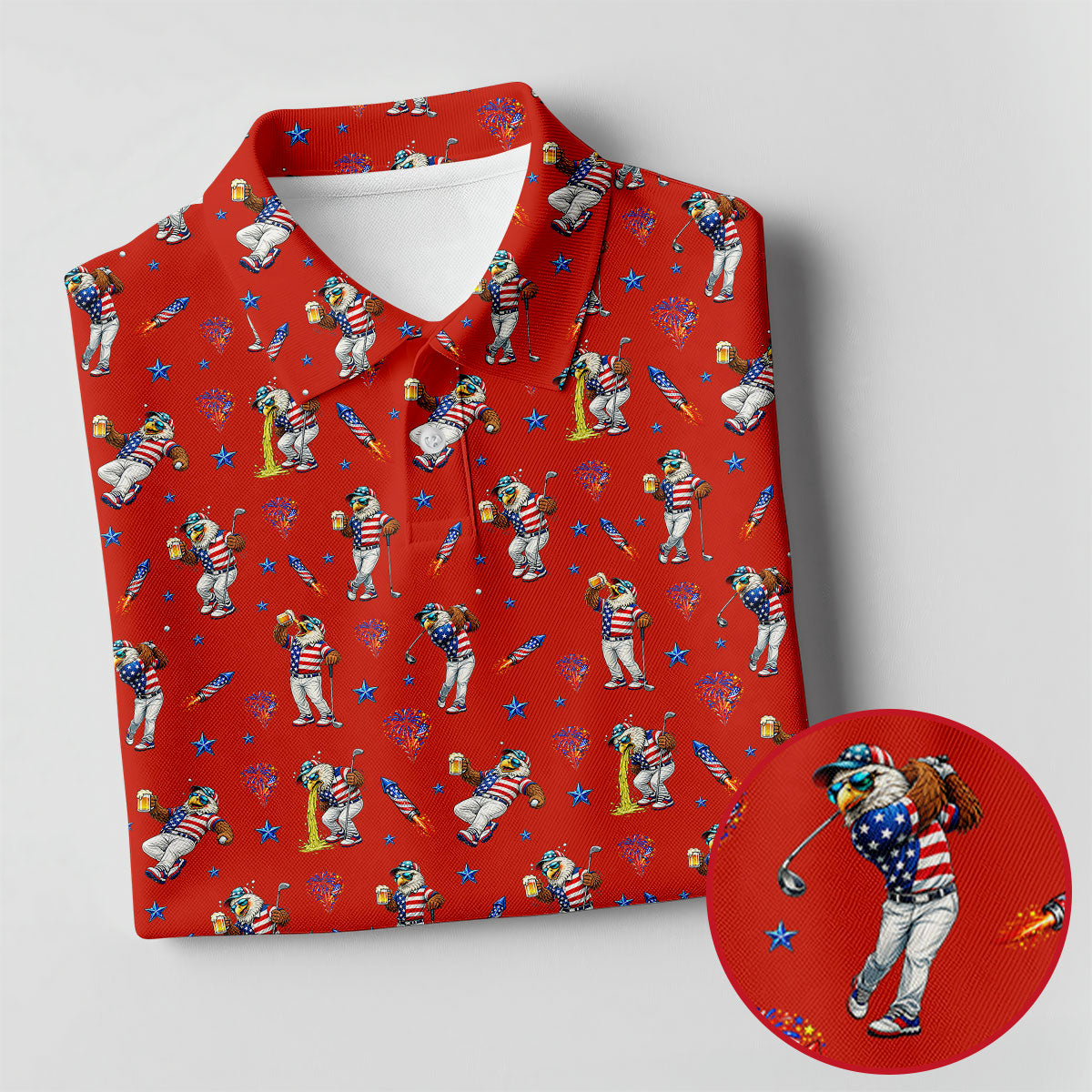 Patriotic Eagle Golf And Beer Funny 4th Of July Red Golf Shirt, 250th Anniversary Women's Golf Tops