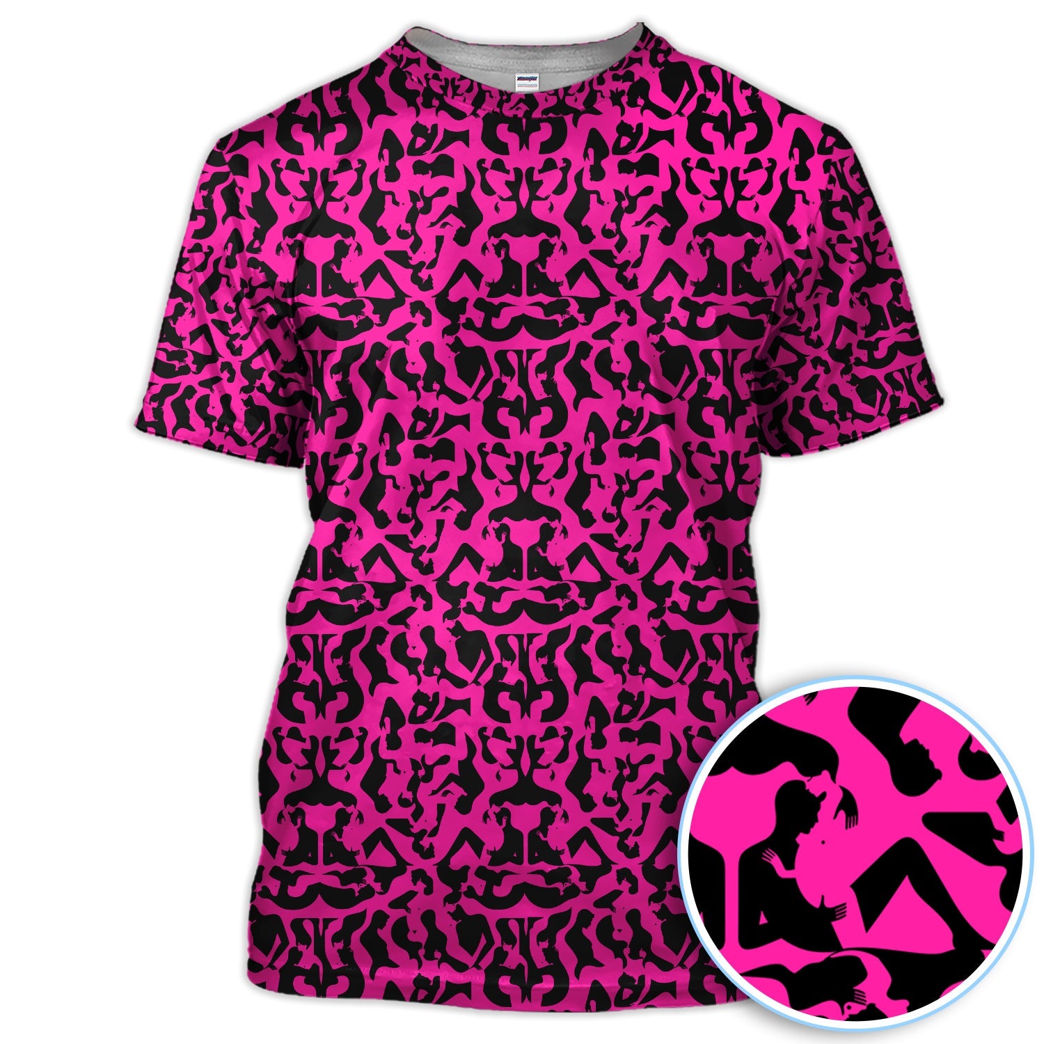Bold Silhouette Pattern Polos, Hot Pink Abstract Golf Shirt, Golf Gift For Golfer
