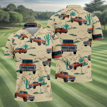 Personalized Pickup Truck Golf Shirt, Southwestern Desert Cactus Pattern, Golf Shirt For Men