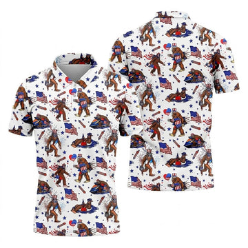 Bigfoot Sasquatch Funny Golf Polo Shirt, America 250 Anniversary Golf Shirt, 4th Of July Polo
