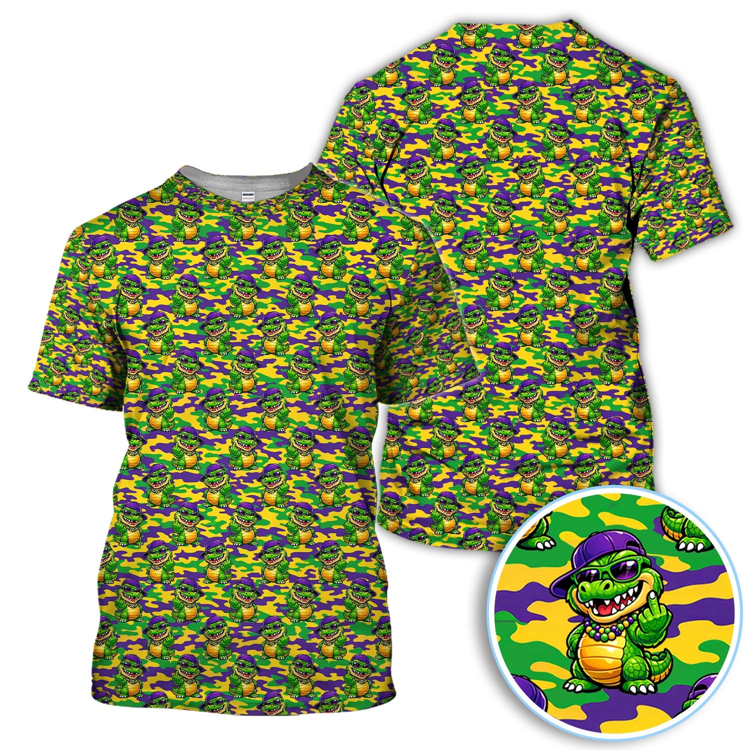 Mardi Gras Gator Golf Shirt, Funny Alligator Camo Pattern Golf Polos, Men Golf Gift