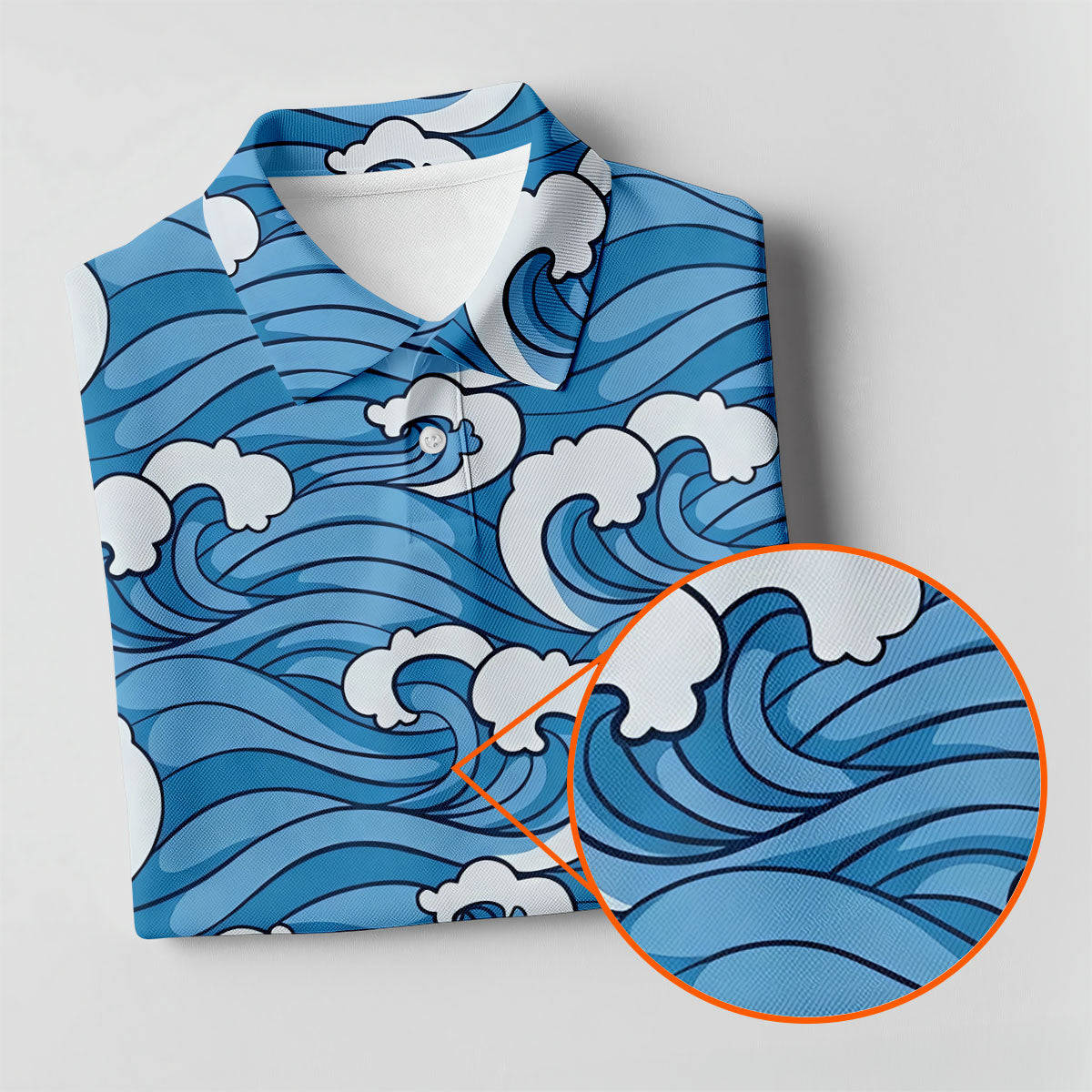 Japanese Wave Golf Shirt, Ocean Wave Pattern Women's Golf Polo, Polo Shirts For Women