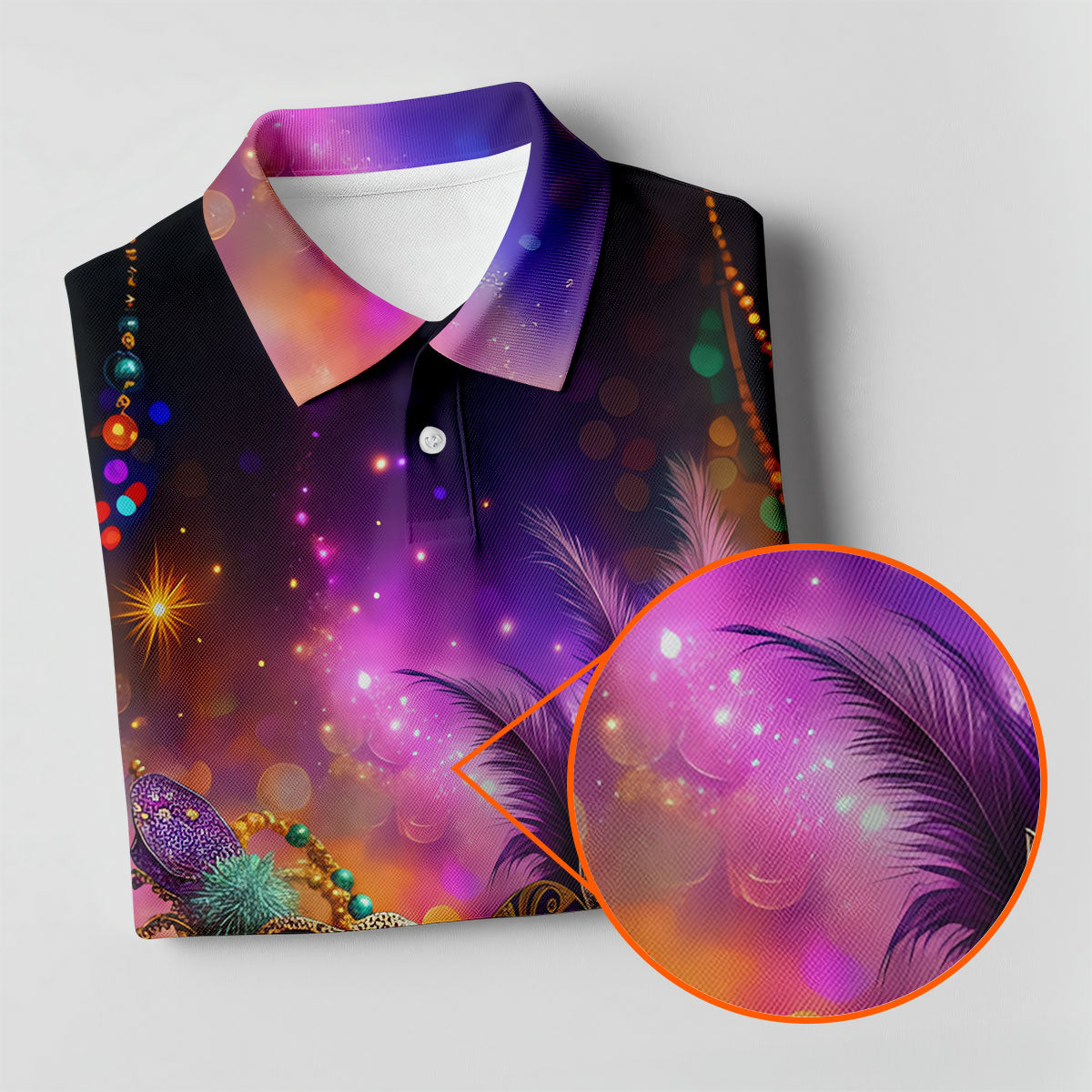 Carnival Mask Beads Chain Bokeh Effect Mardi Gras Golf Shirt, Women's Golf Tops, Ladies Golf Polos