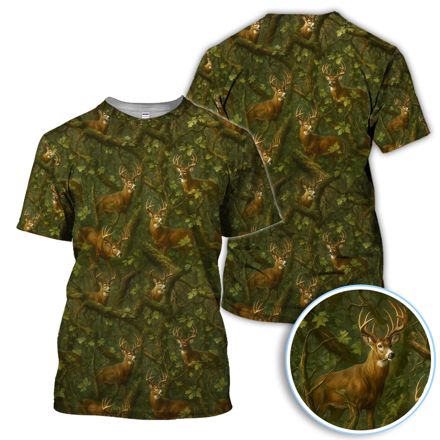 Whitetail Deer Forest Pattern Polo, Crazy Golf Shirt For Men, Golf Gift For Hunter