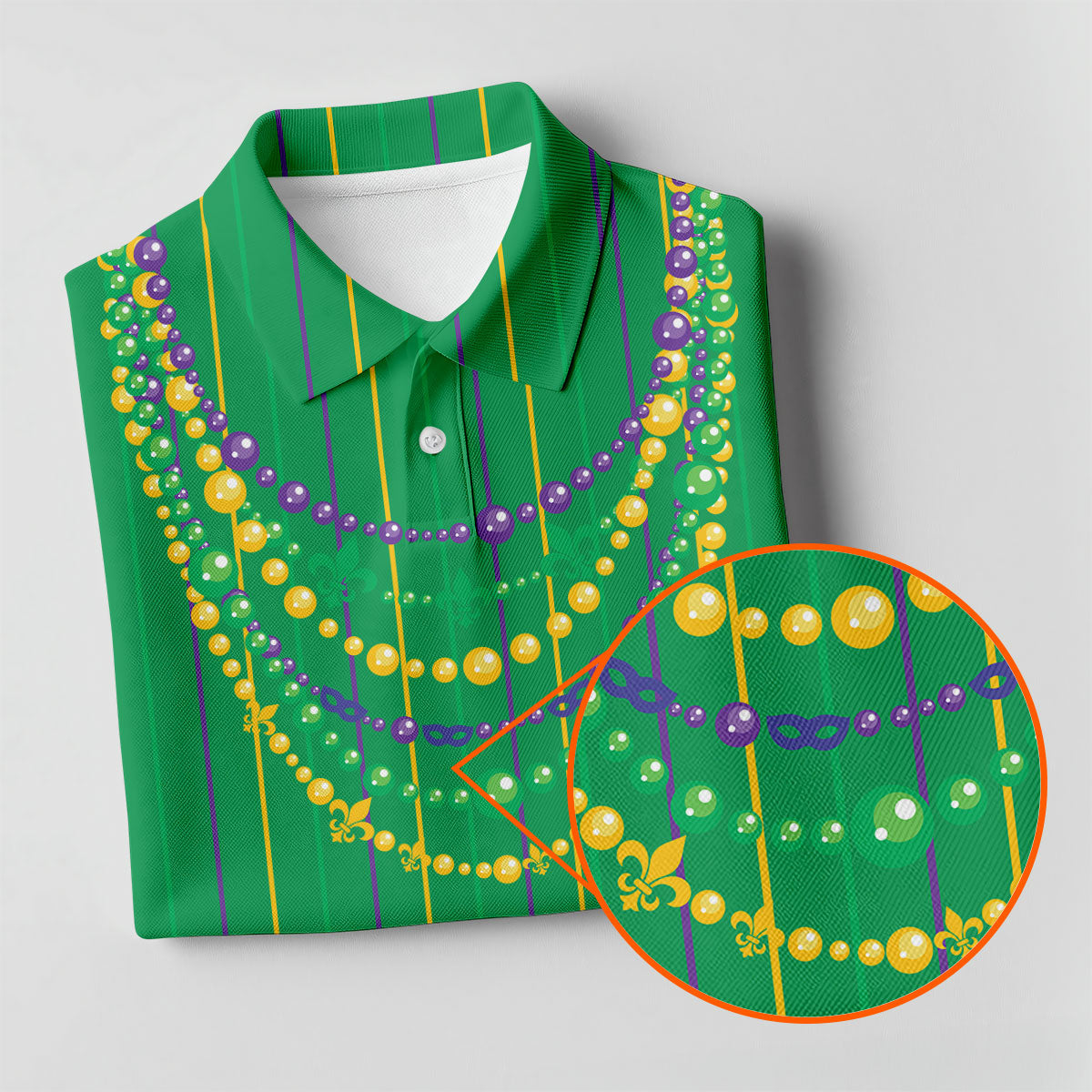 Mardi Gras Beads Necklaces Print Green Golf Shirt, Women's Golf Shirts, Ladies Golf Polos, Golf Shirt For Women