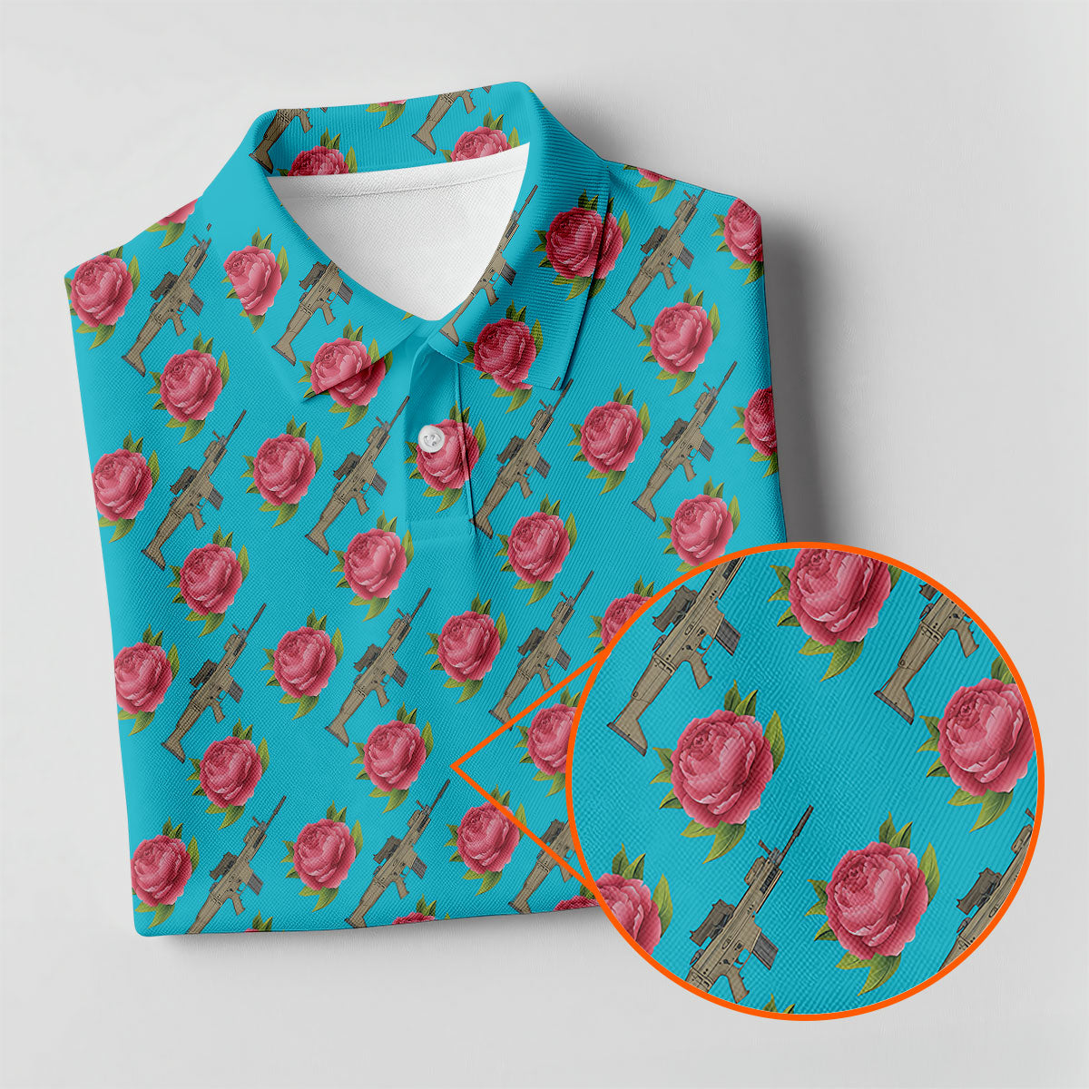 Gun And Rose Seamless Pattern Blue Golf Shirt, Women's Golf Tops, Ladies Golf Shirt
