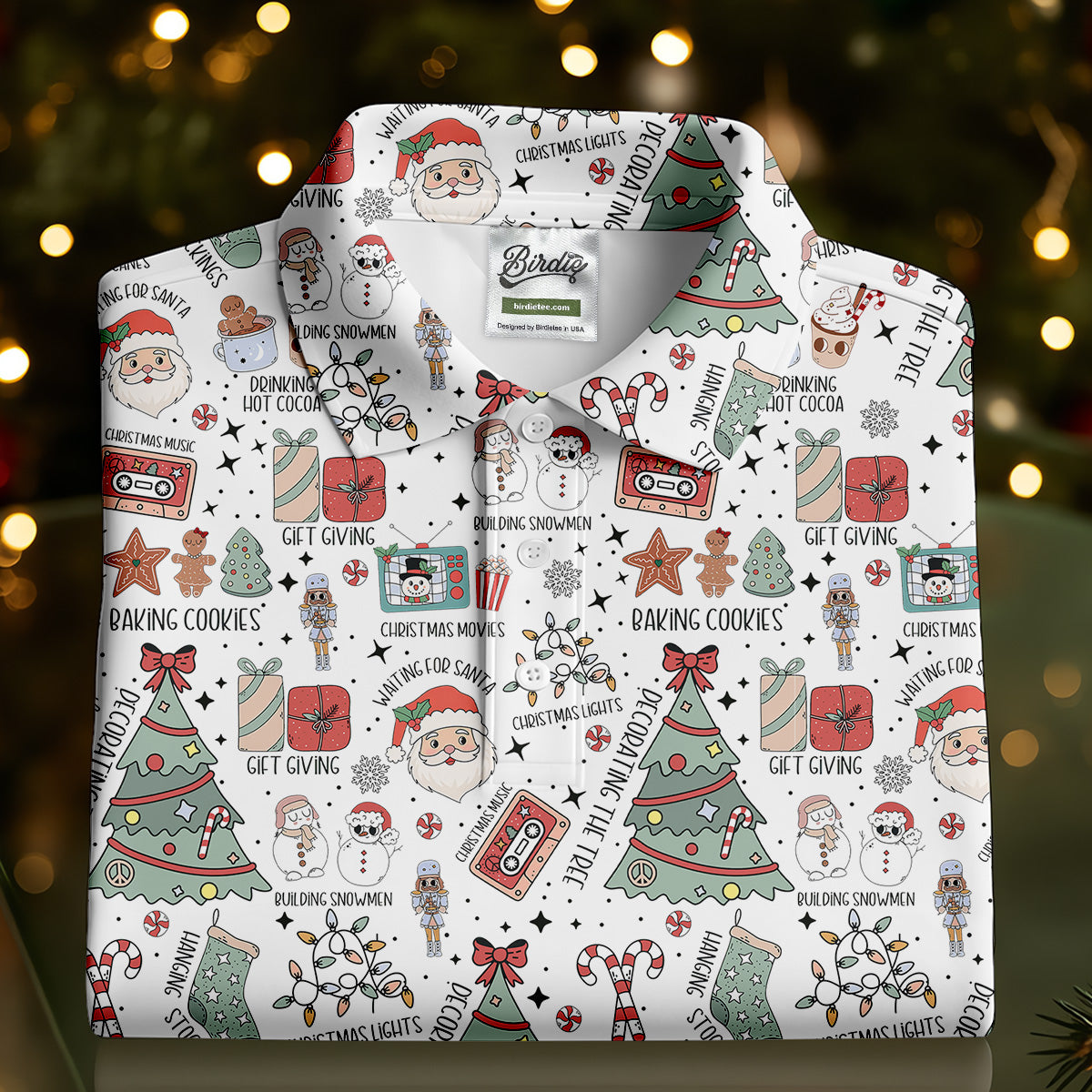 Cute Santa Claus Gift White Women's Golf Tops, Christmas Golf Shirt, Golf Gift For Ladies
