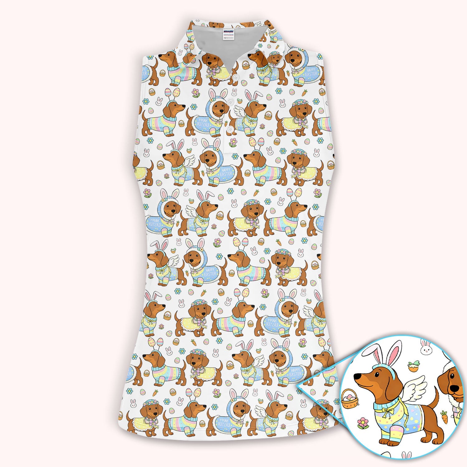 Dachshund Happy Easter Golf Polos, Easter Wiener Dog Pattern Golf Shirt, Golf Gift For Women