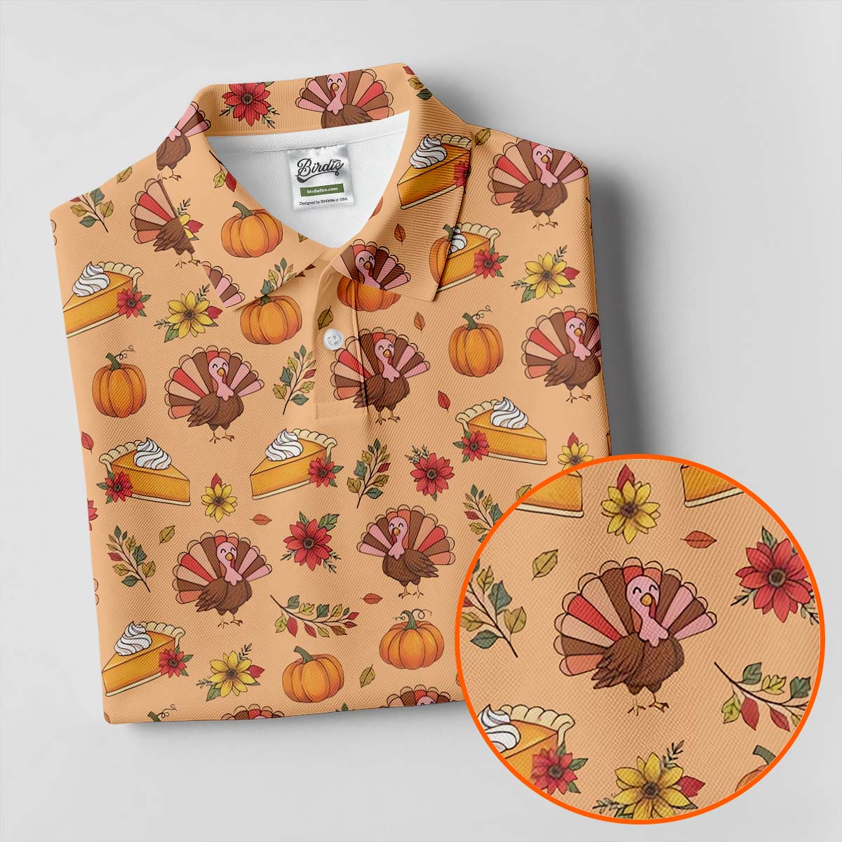 Cute Thanksgiving Turkey Pumpkin Pie Women's Golf Tops, Orange Golf Shirt, Thanksgiving Golf Gift For Ladies