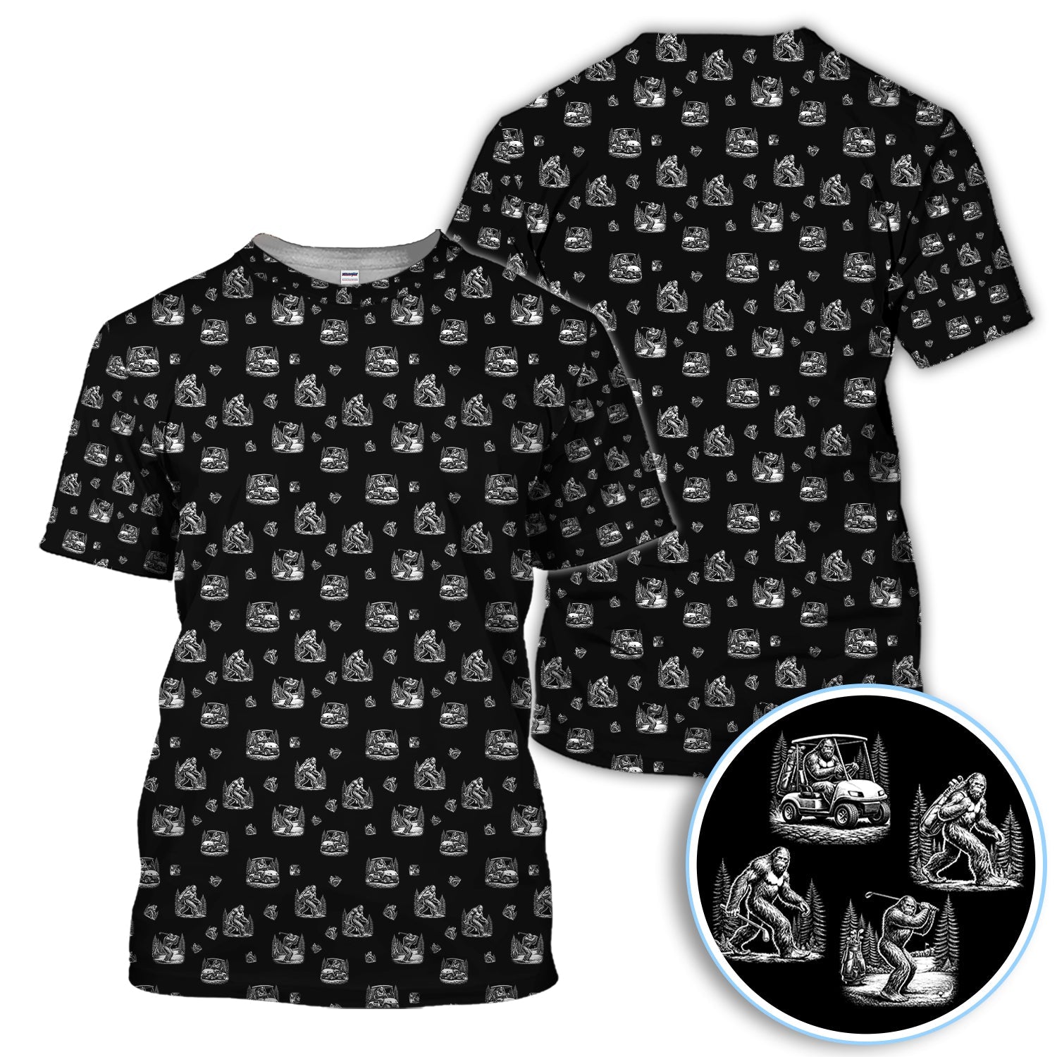 Bigfoot Pattern Golf Polos, Funny Sasquatch Golf Shirt, Crazy Golf Gift For Men