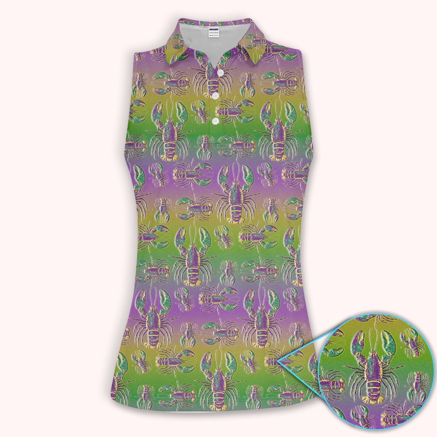 Crazy Louisiana Crawfish Golf Shirt For Women, Mardi Gras Crawfish Pattern Golf Polos, Golf Gift For Golfer