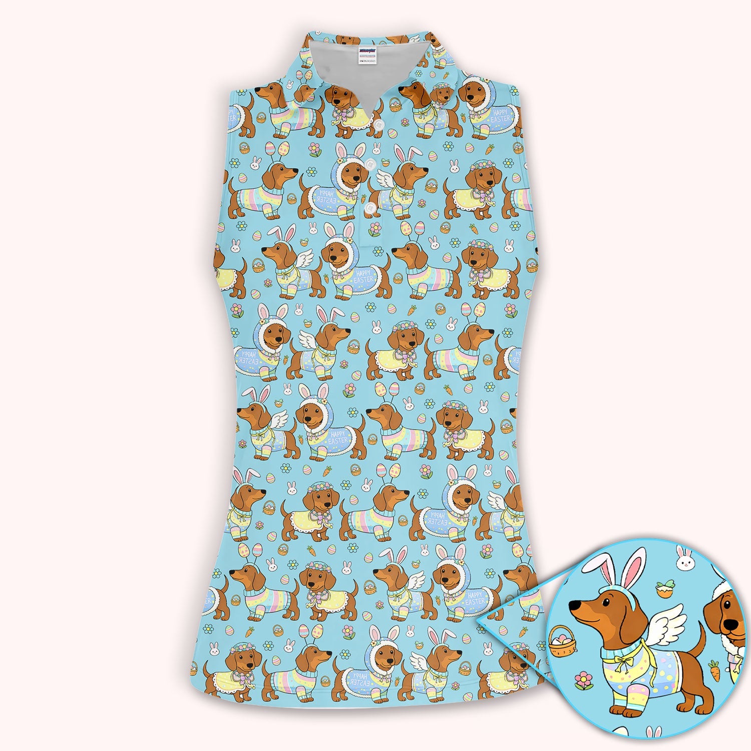 Dachshund Happy Easter Golf Polos, Easter Wiener Dog Pattern Golf Shirt, Golf Gift For Women