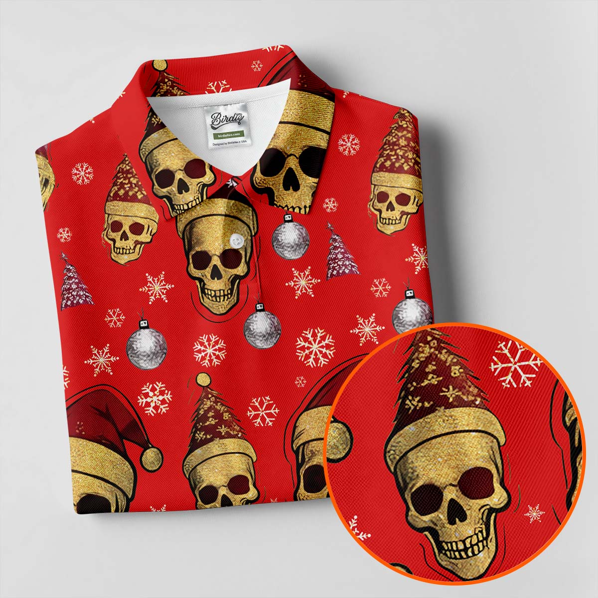 Vintage Skull Christmas Golf Shirt, Red Golf Shirt, Women's Golf Tops, Cool Golf Gift, Ladies Golf Shirts