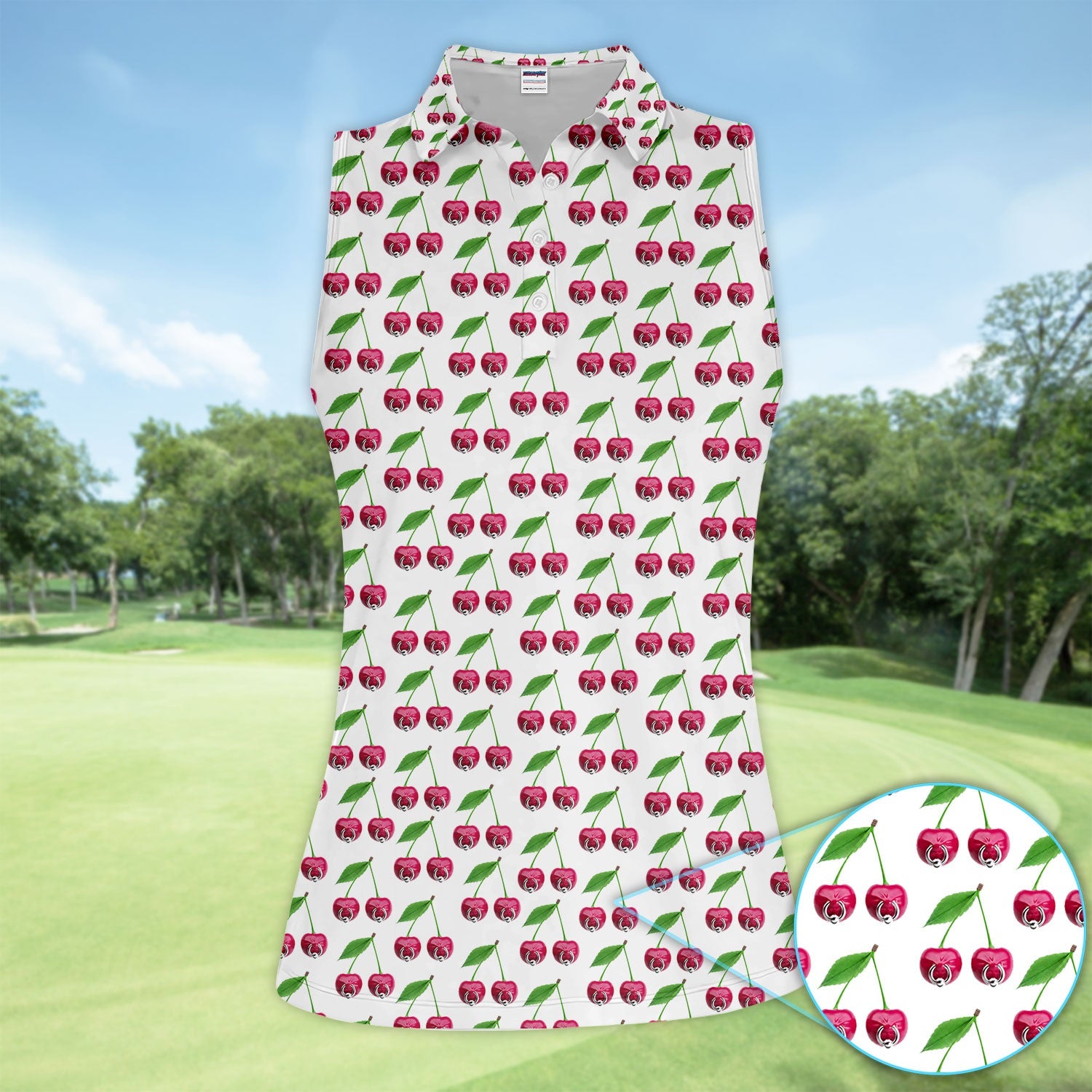 Cute Cherry Golf Pattern Shirt, Sweet Cherry Aesthetic Golf Shirt For Women, Fruit Lover Gift